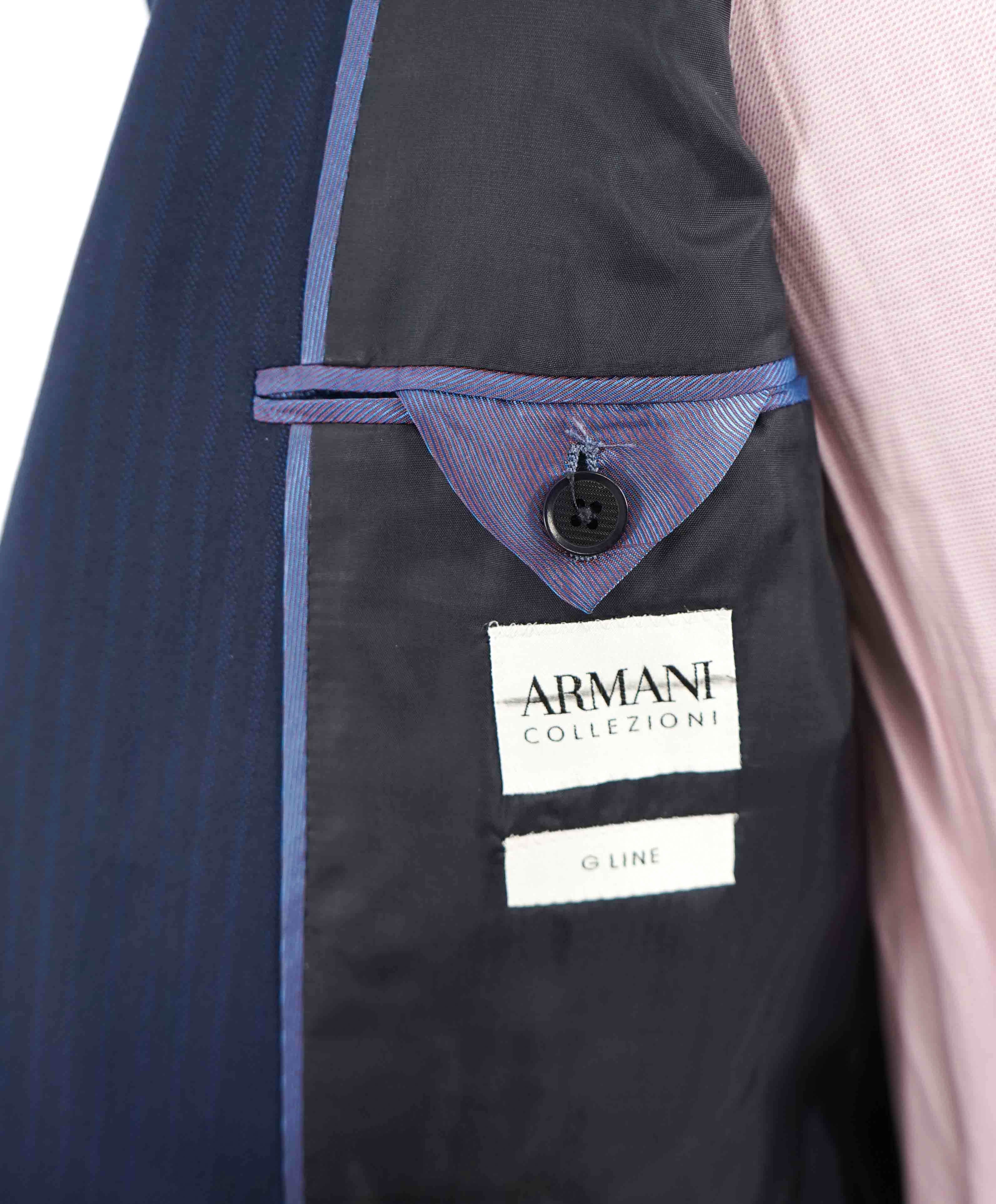 $1,495 ARMANI COLLEZIONI - “G Line” Blue Tonal Stripe Blazer DAMAGED - 40S
