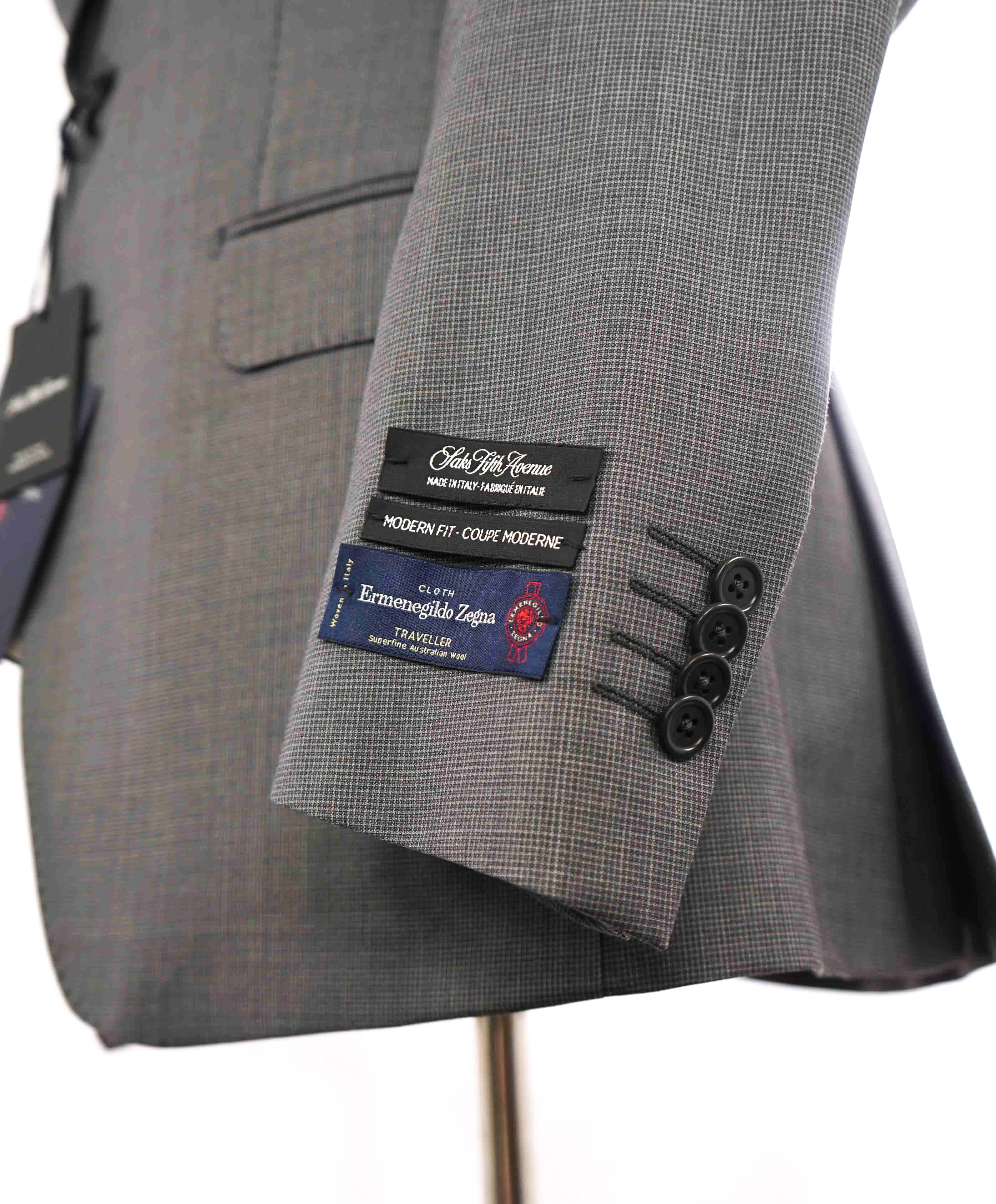 $995 ERMENEGILDO ZEGNA -By SAKS FIFTH AVENUE Gray Check Blazer- 40R