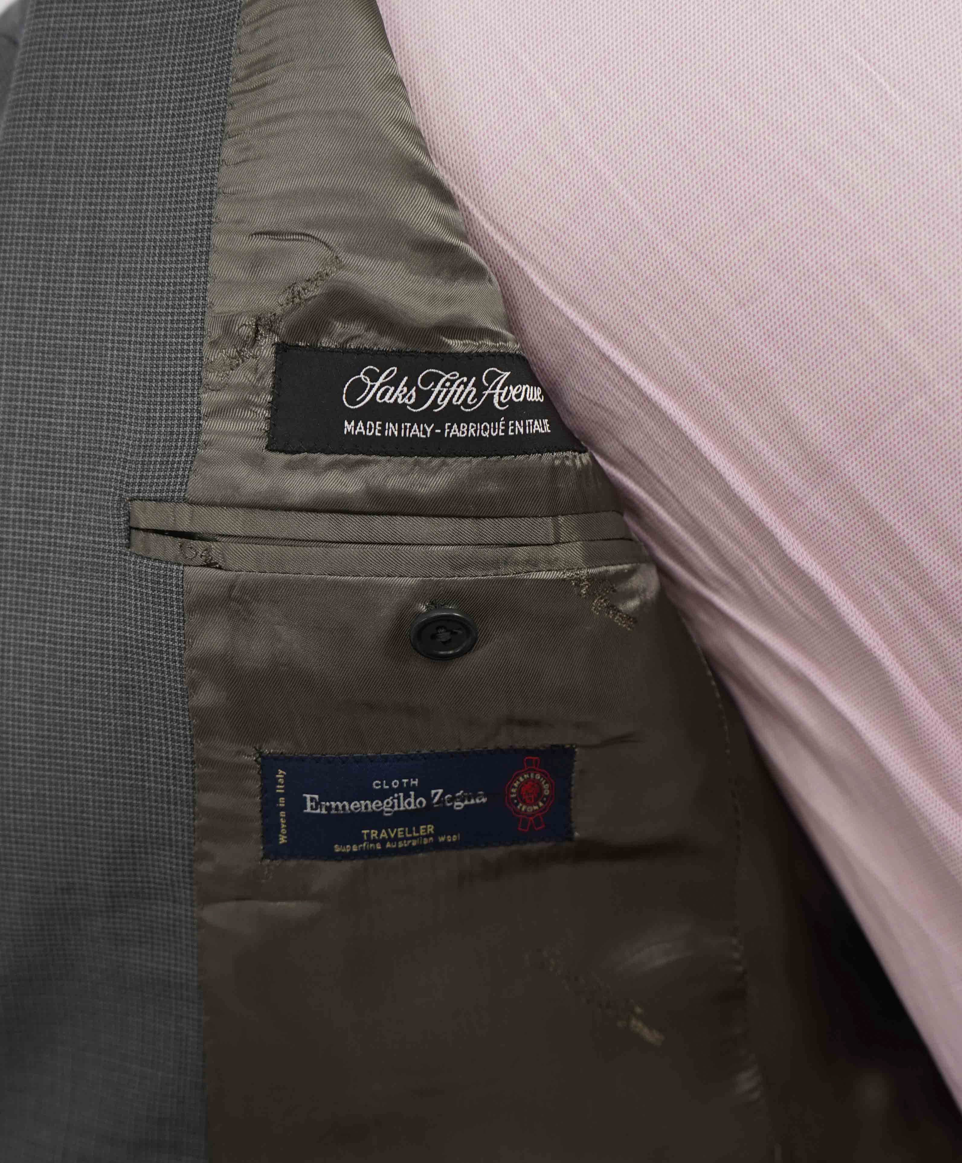 $995 ERMENEGILDO ZEGNA -By SAKS FIFTH AVENUE Gray Check Blazer- 40R