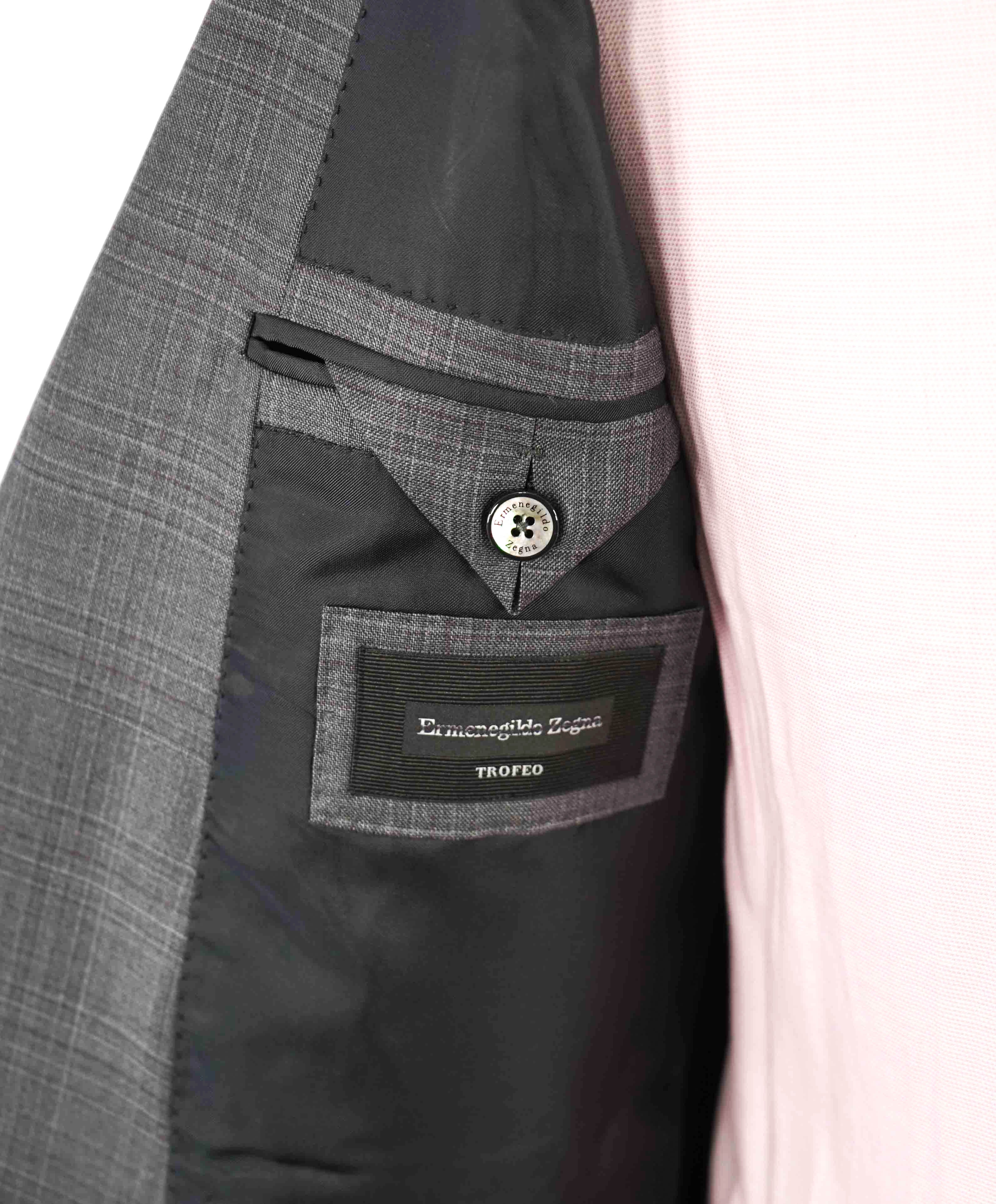 $3,290 ERMENEGILDO ZEGNA- “TORFEO” Gray / Pink Wool Check Blazer- 40R