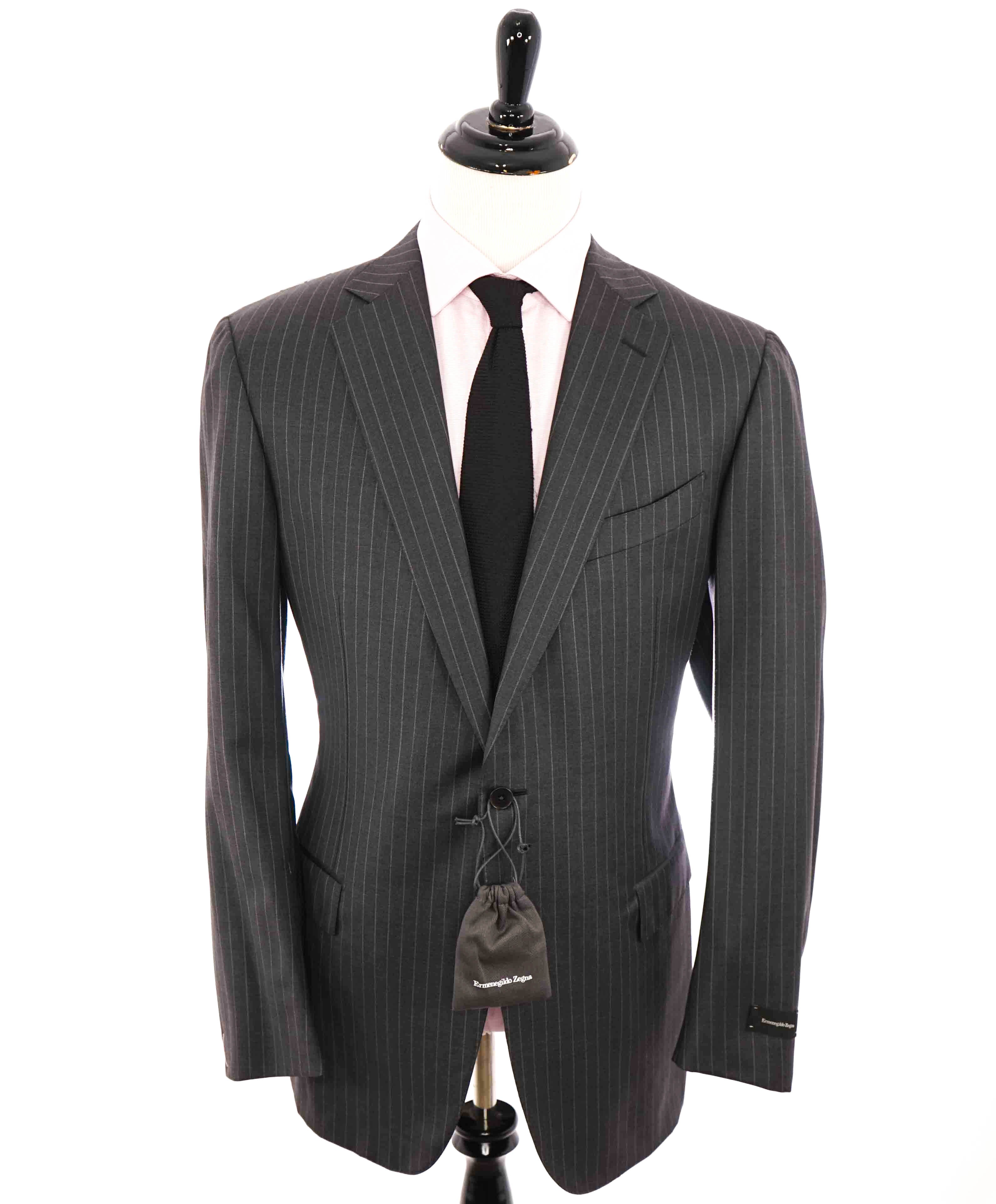 $3,290 ERMENEGILDO ZEGNA- “TORFEO” Gray Wool Stripe Blazer- 46L