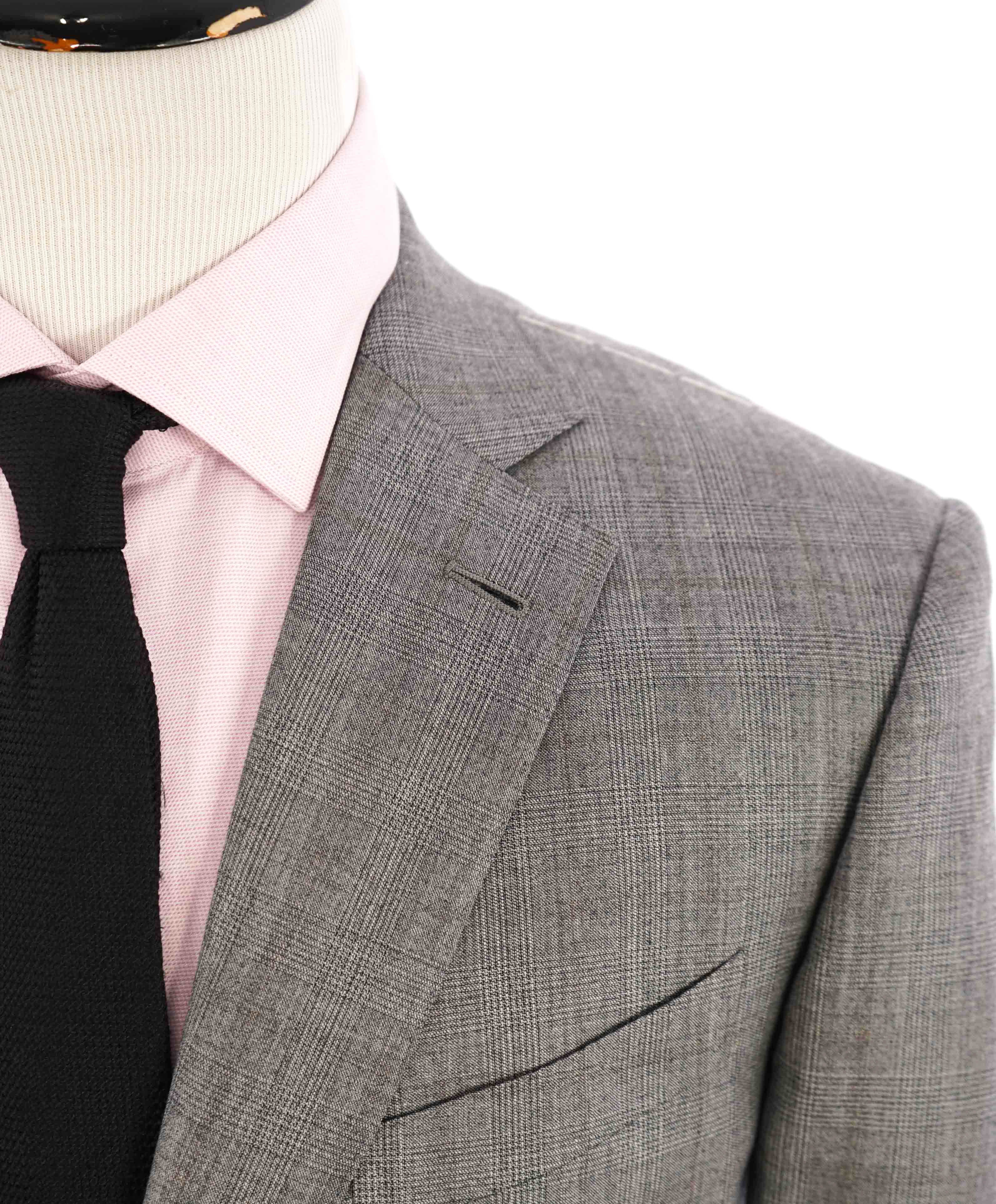 $4,690 ERMENEGILDO ZEGNA -"TROFEO 600" SILK Gray/Camel Check Suit - 46L