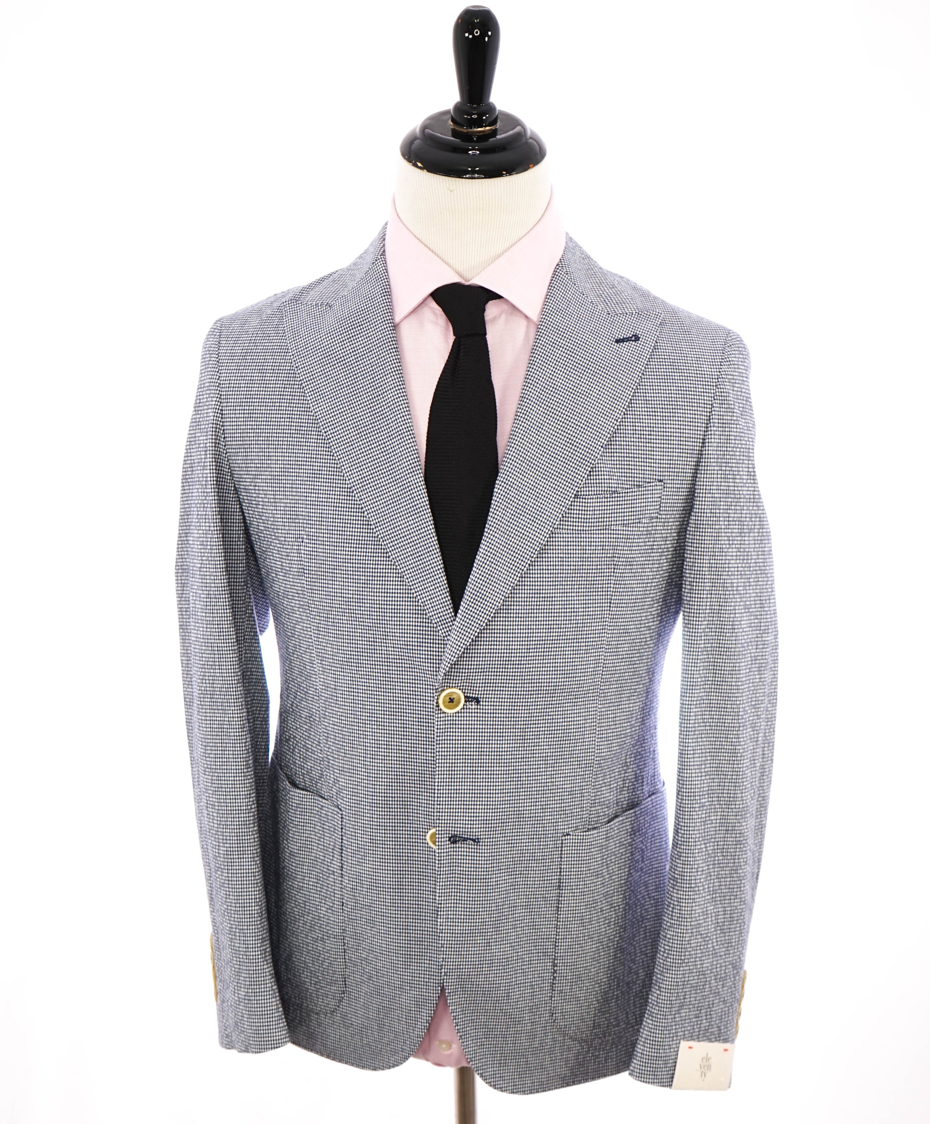ELEVENTY - SEERSUCKER Blue Gingham Check White Button Blazer - 42 (52 EU)