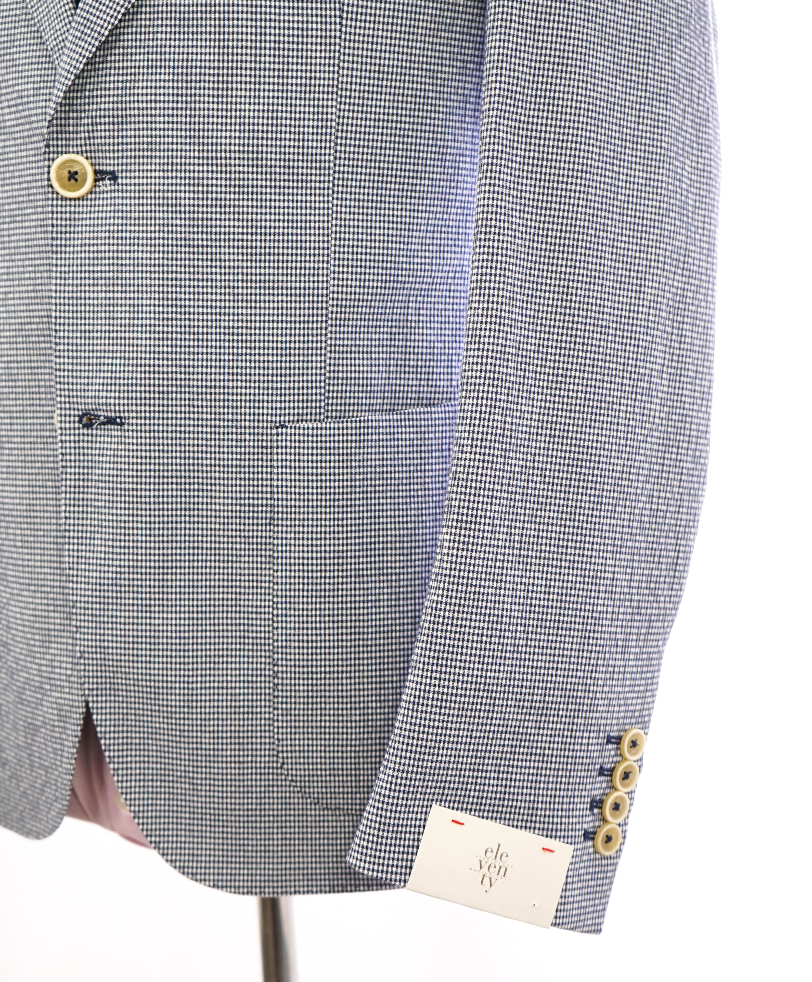 $995 ELEVENTY -SEERSUCKER Blue Gingham Check White Button Blazer- 48 (58EU)