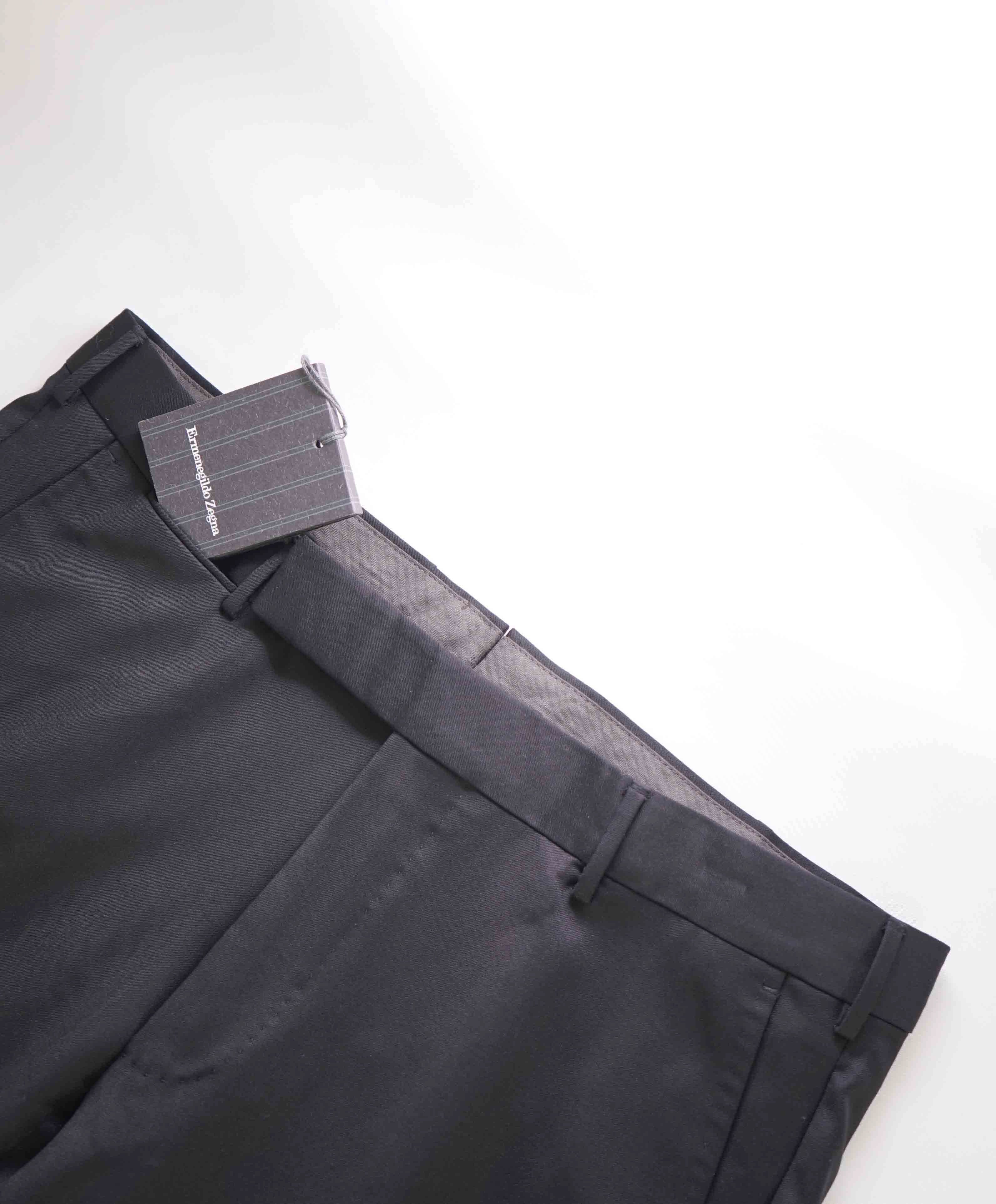 $695 ERMENEGILDO ZEGNA -Wool "MICBLK" Flat Front Dress Pants- 32W (48EU)
