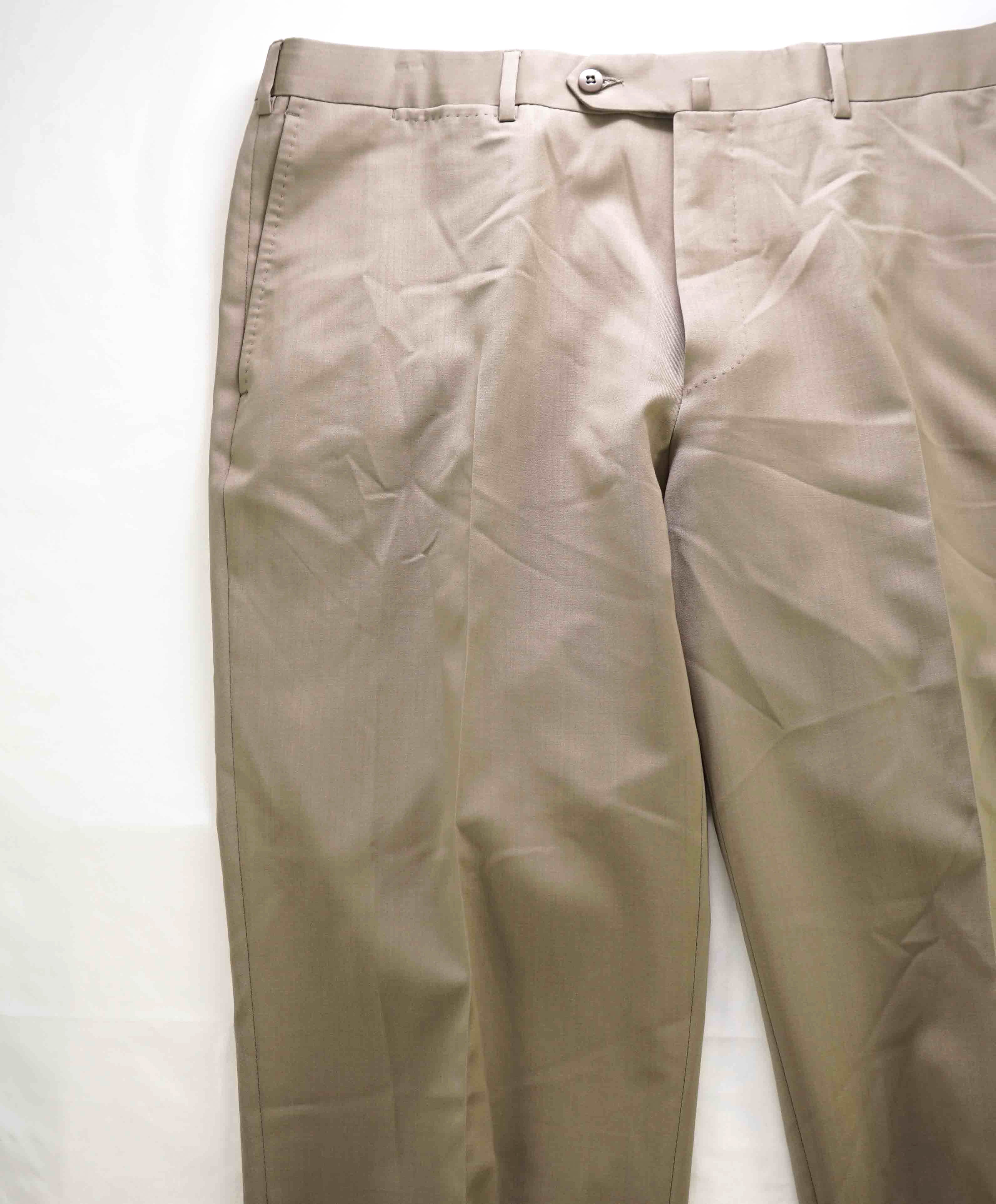 $695 ERMENEGILDO ZEGNA -Wool "Beige" Flat Front Dress Pants- 40W (58EU)