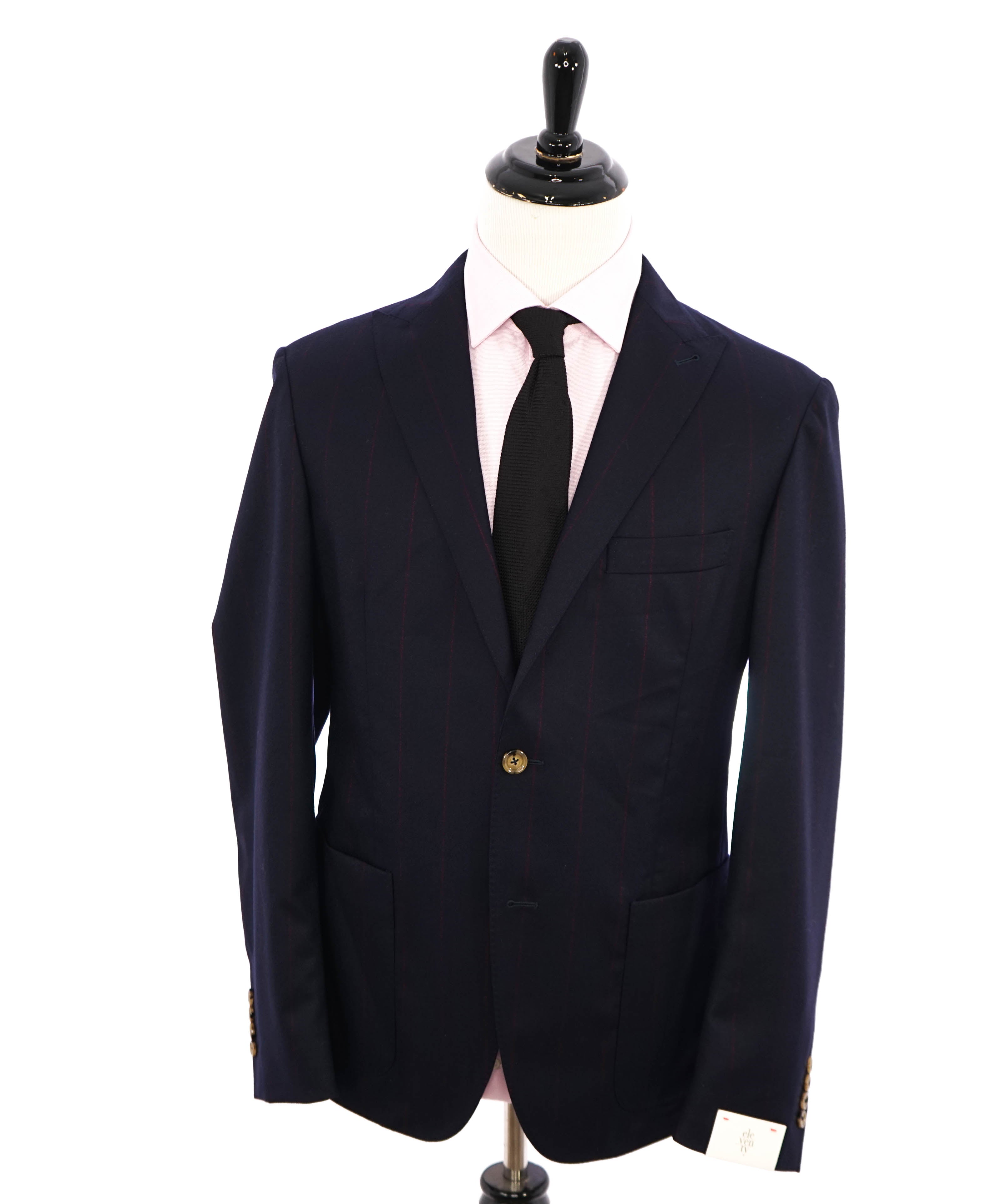 ELEVENTY - Navy & Red Chalk Stripe WOOL Semi-Lined Blazer - 42US (52 EU)