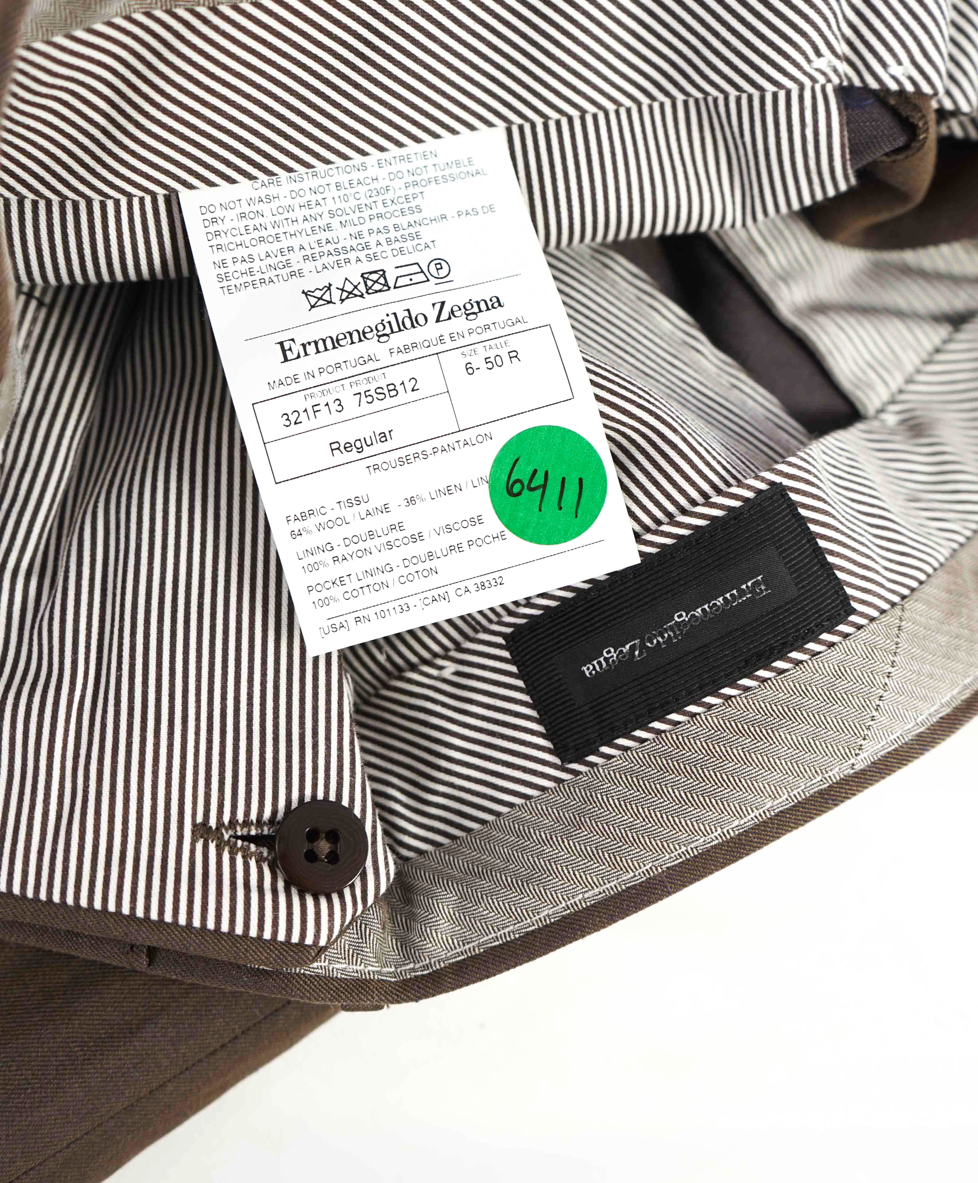 $895 ERMENEGILDO ZEGNA -Wool / Linen "slim" Flat Front Dress Pants- 34W (50EU)