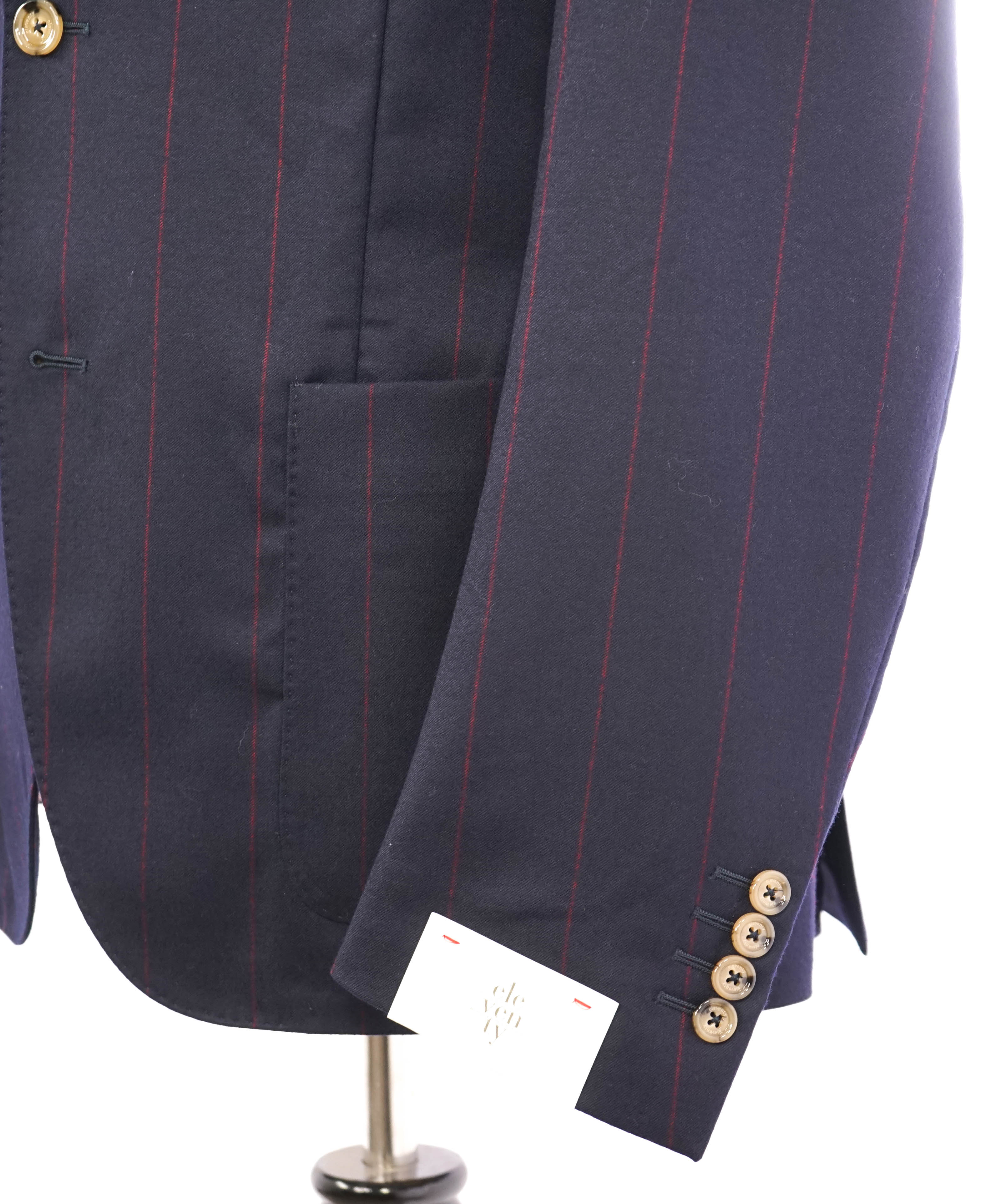 ELEVENTY - Navy & Red Chalk Stripe WOOL Semi-Lined Blazer - 42US (52 EU)