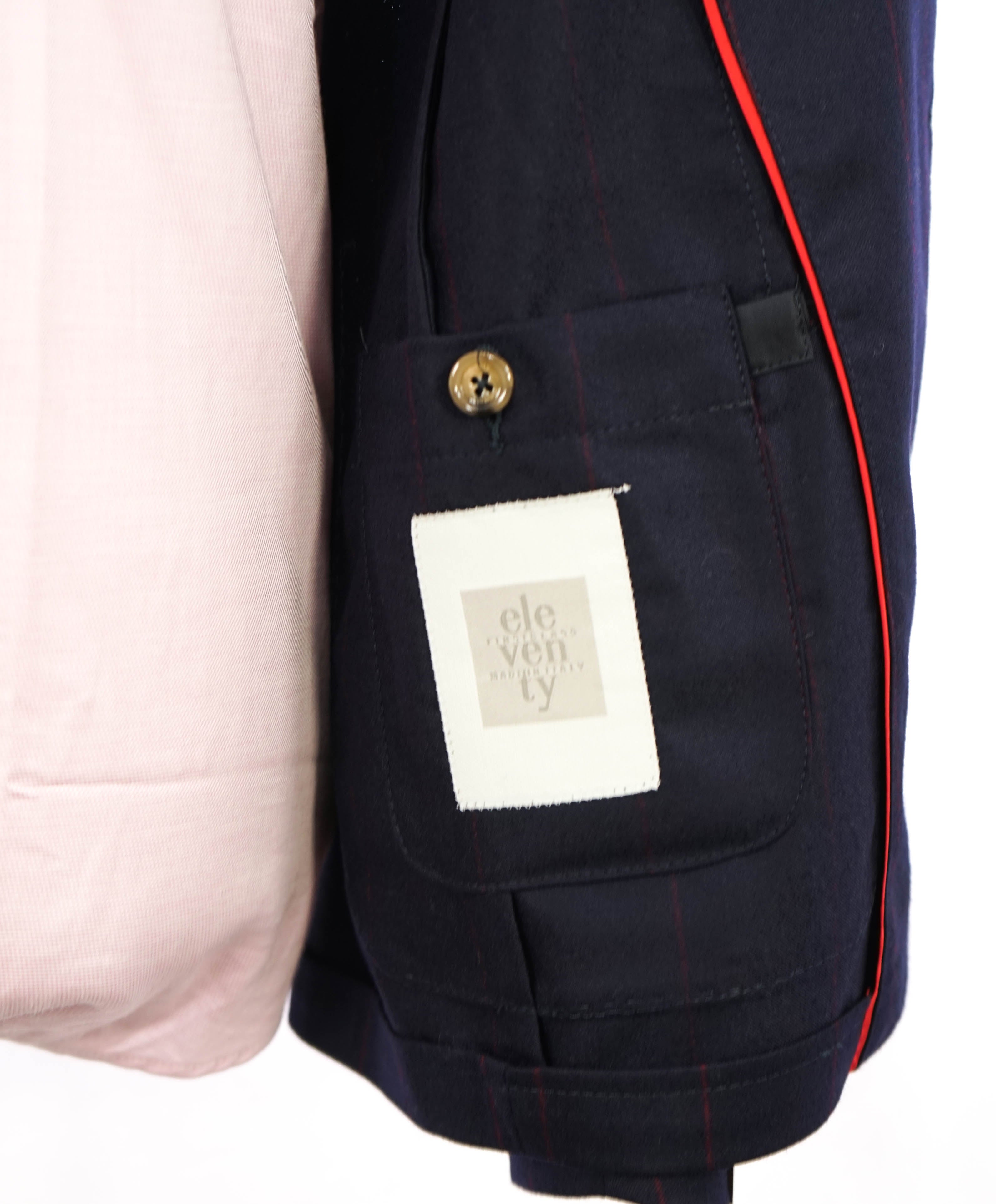 ELEVENTY - Navy & Red Chalk Stripe WOOL Semi-Lined Blazer - 42US (52 EU)