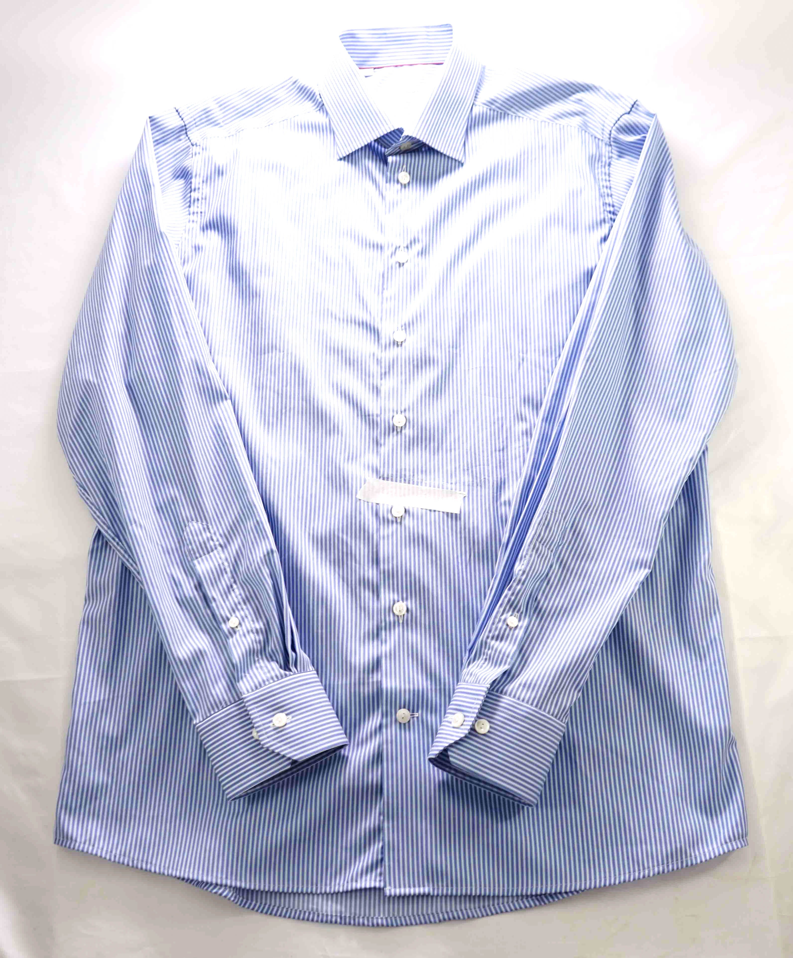 $295 ETON - Blue Stripe "Contemporary" Spread Collar Button Down Shirt - 16.5 42