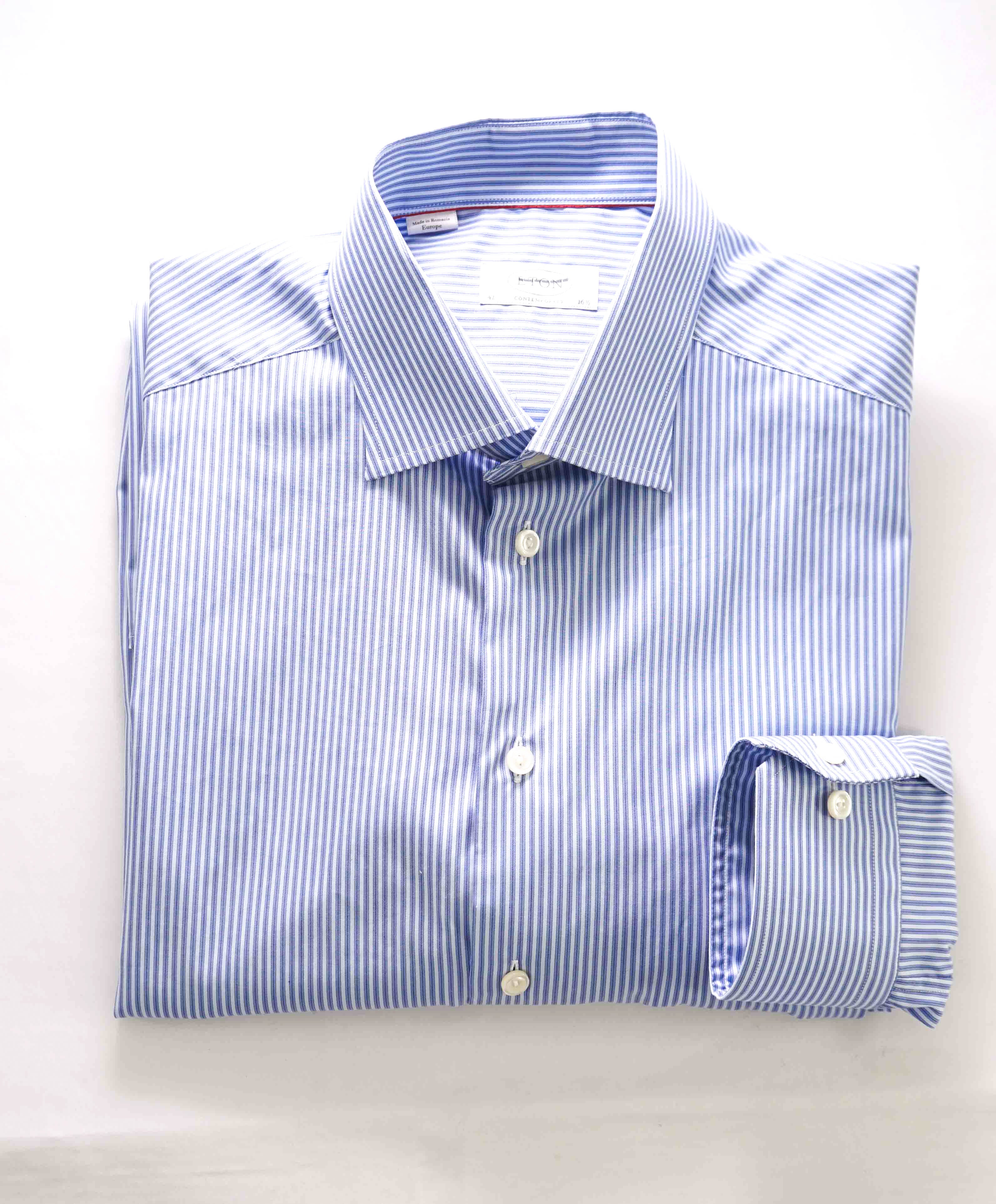 $295 ETON - Blue Stripe "Contemporary" Spread Collar Button Down Shirt - 16.5 42