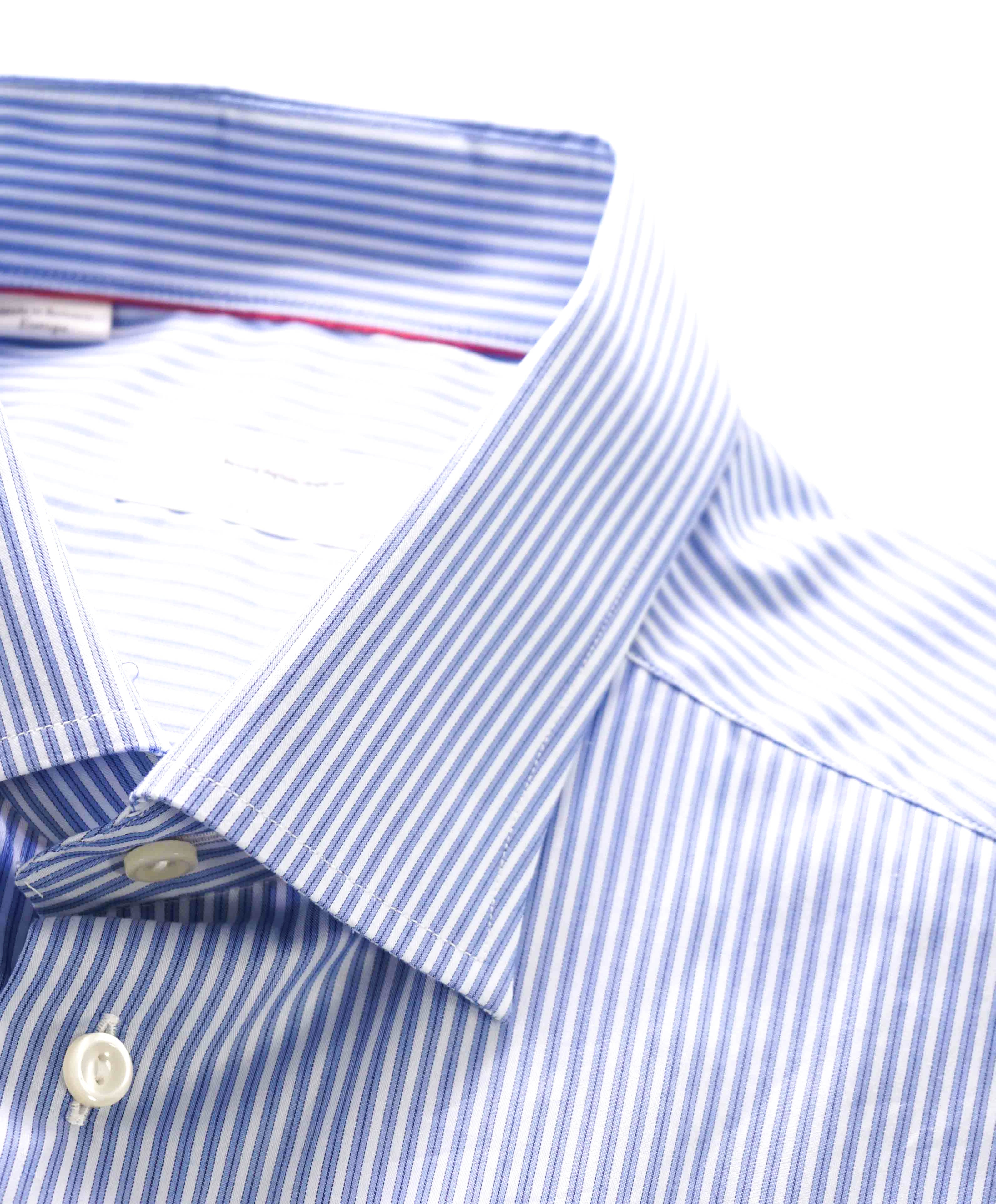 $295 ETON - Blue Stripe "Contemporary" Spread Collar Button Down Shirt - 16.5 42