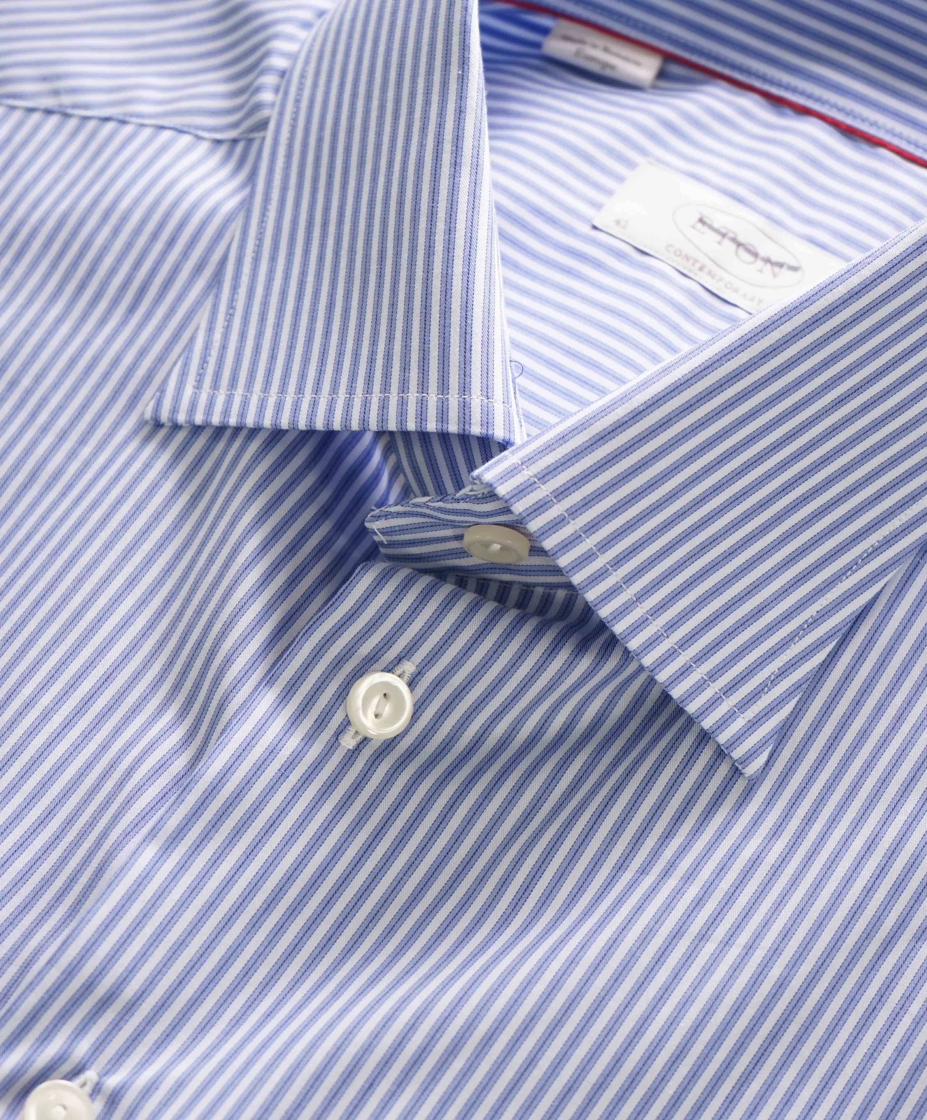 $295 ETON - Blue Stripe "Contemporary" Spread Collar Button Down Shirt - 16.5 42