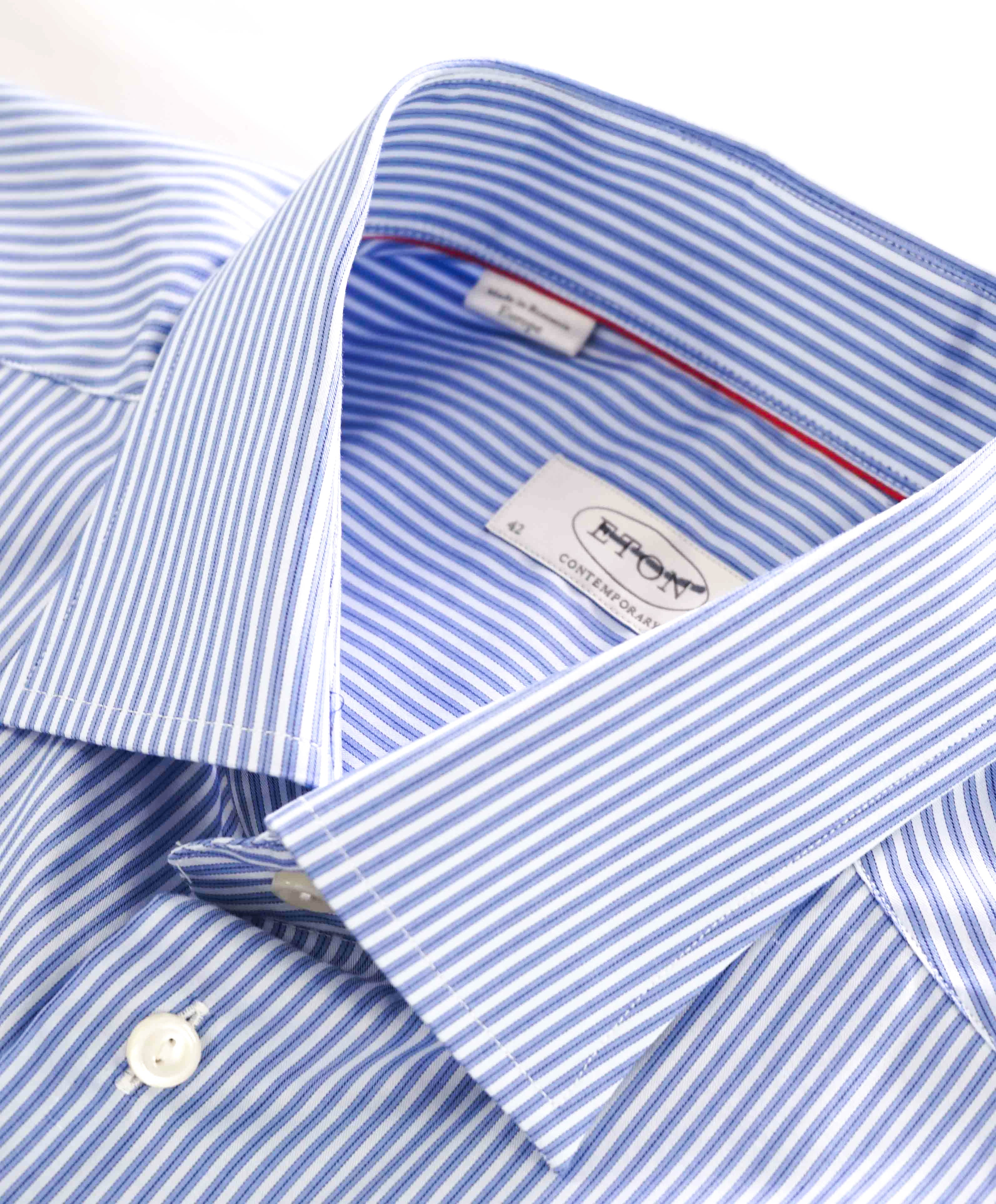 $295 ETON - Blue Stripe "Contemporary" Spread Collar Button Down Shirt - 16.5 42