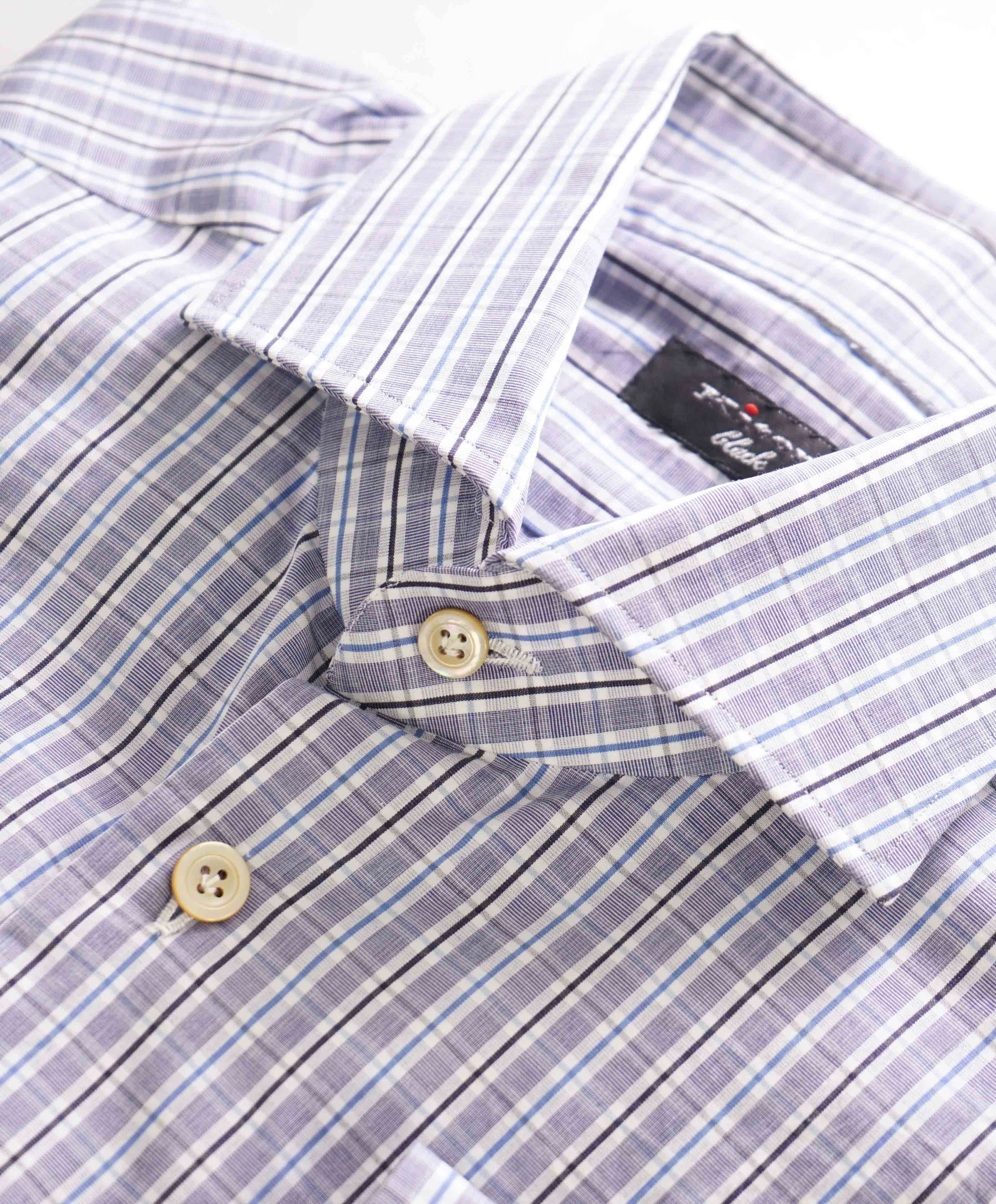 $995 KITON - BLACK Gray/Blue Check CUTAWAY Collar Button Down Shirt - 15.5 39