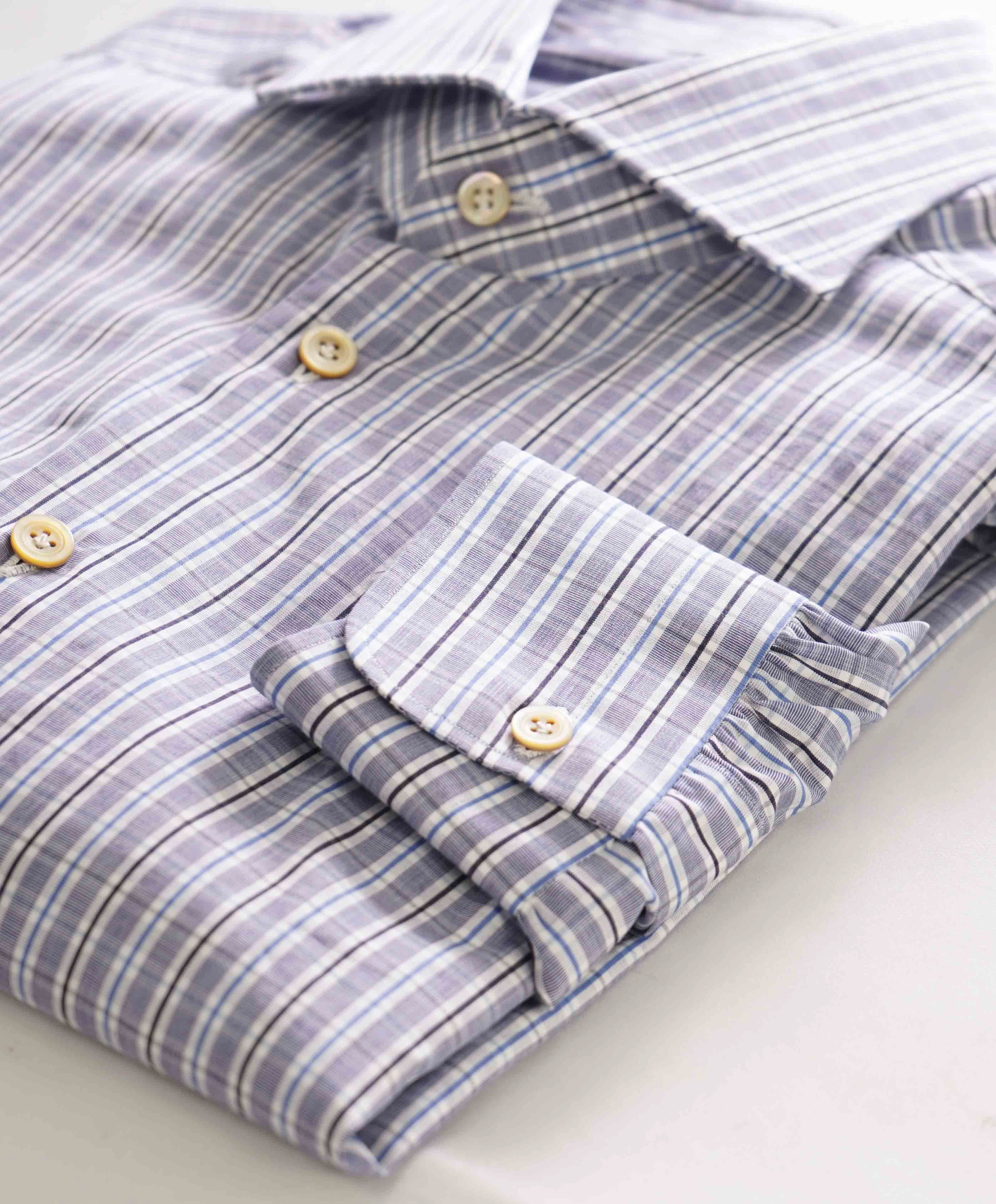 $995 KITON - BLACK Gray/Blue Check CUTAWAY Collar Button Down Shirt - 15.5 39