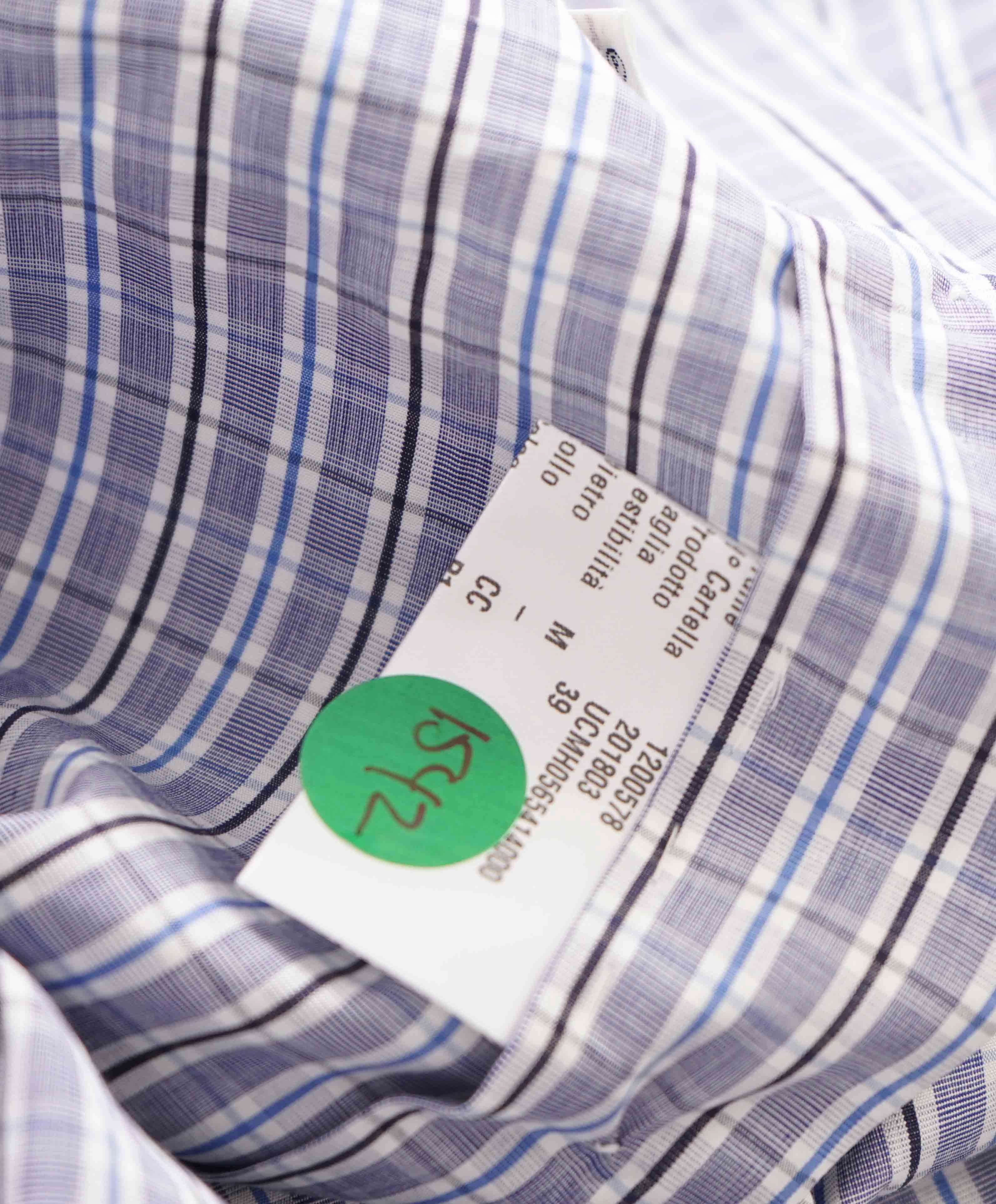 $995 KITON - BLACK Gray/Blue Check CUTAWAY Collar Button Down Shirt - 15.5 39