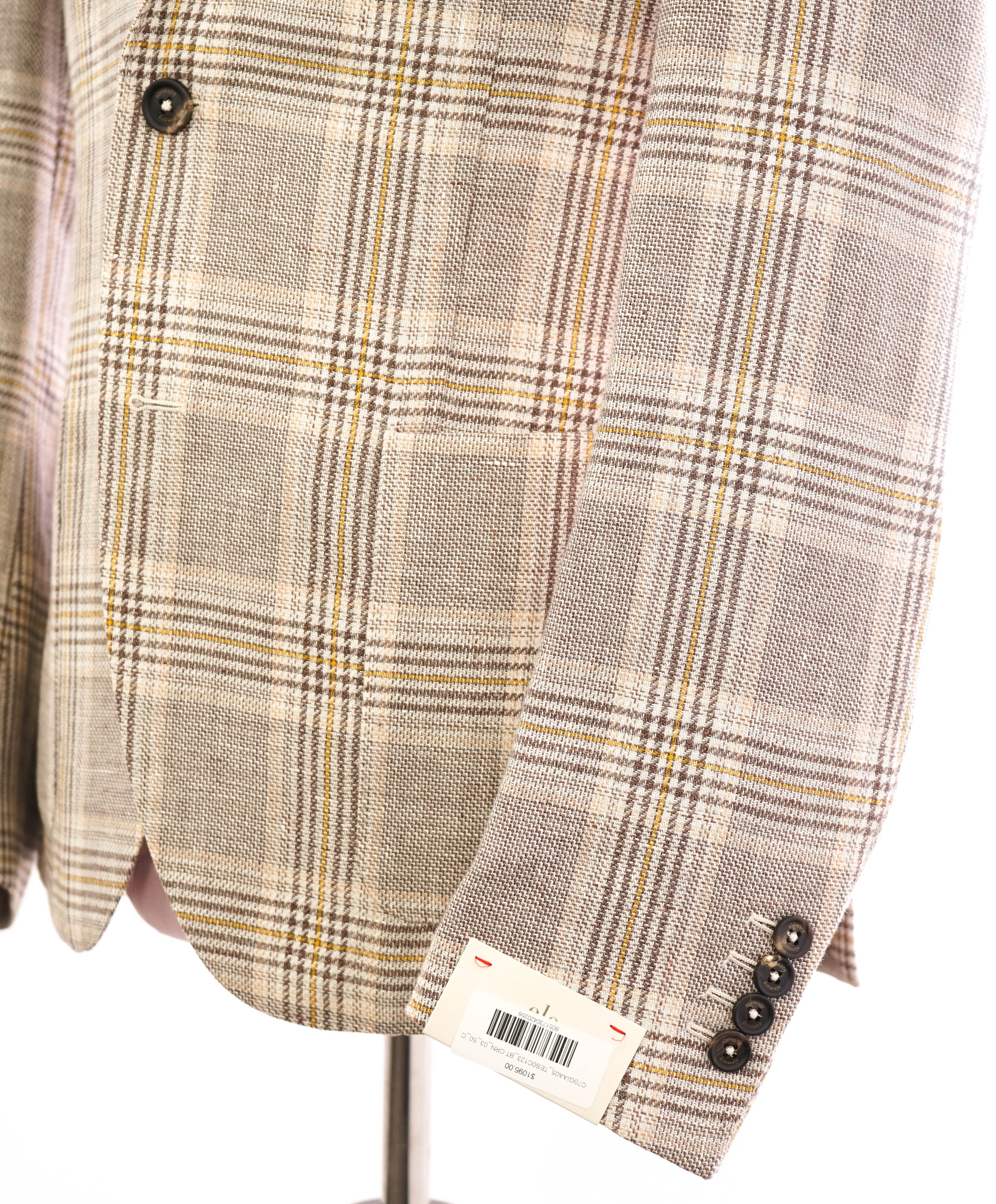 ELEVENTY - Check Plaid Orange/Brown WOOL & LINEN Blazer - 40 (50 EU)