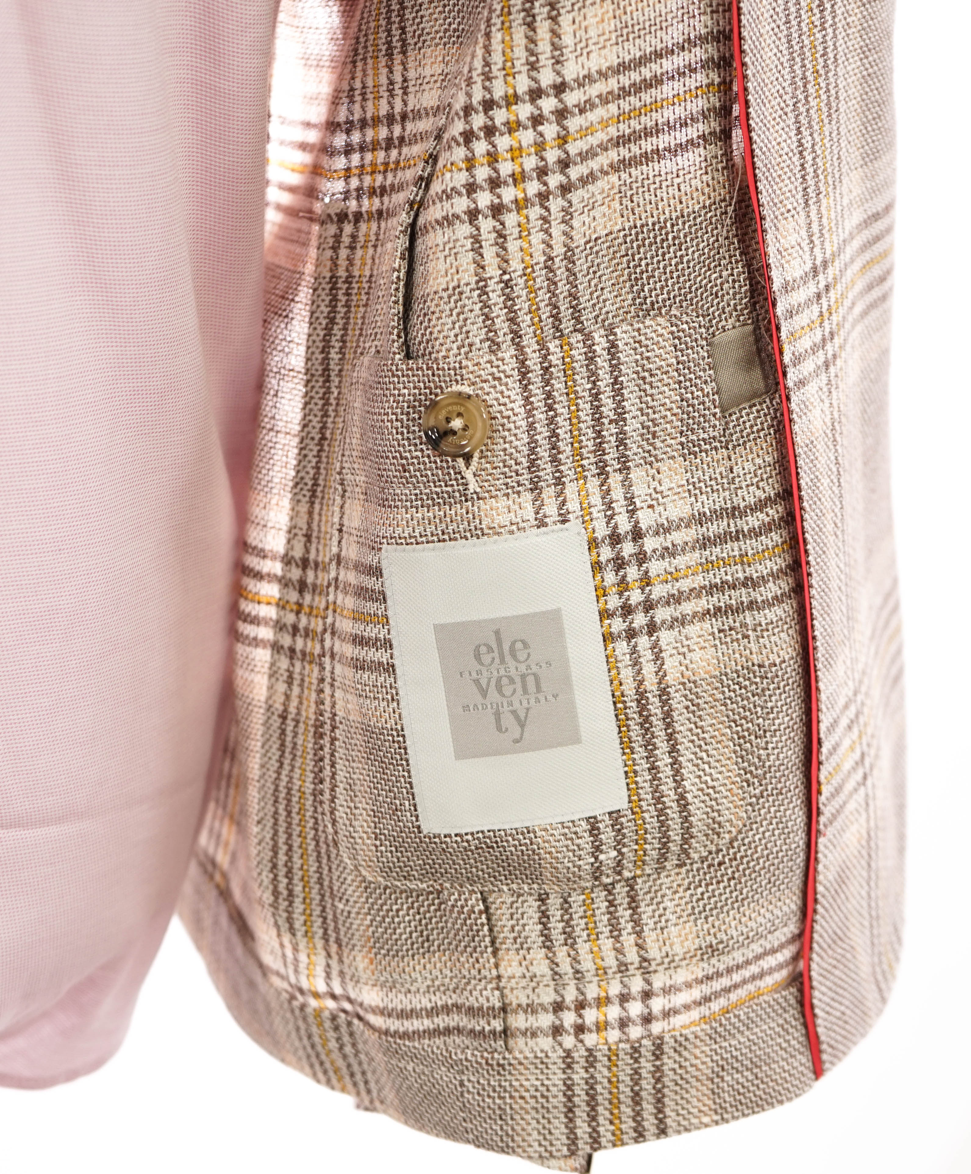 ELEVENTY - Check Plaid Orange/Brown WOOL & LINEN Blazer - 40 (50 EU)