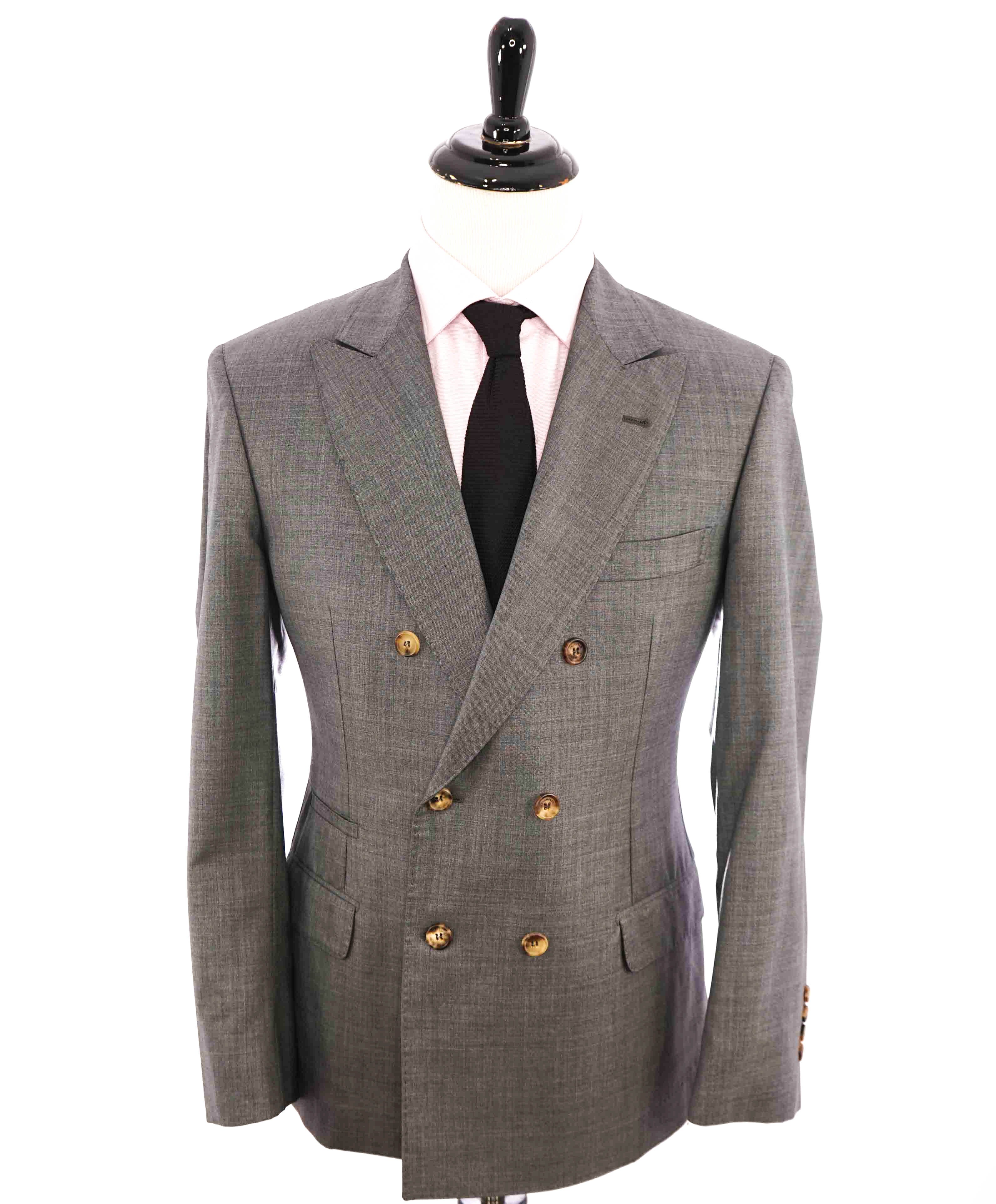 $3,180 BRUNELLO CUCINELLI - Gray Contrast Button Double Breasted Blazer- 40R