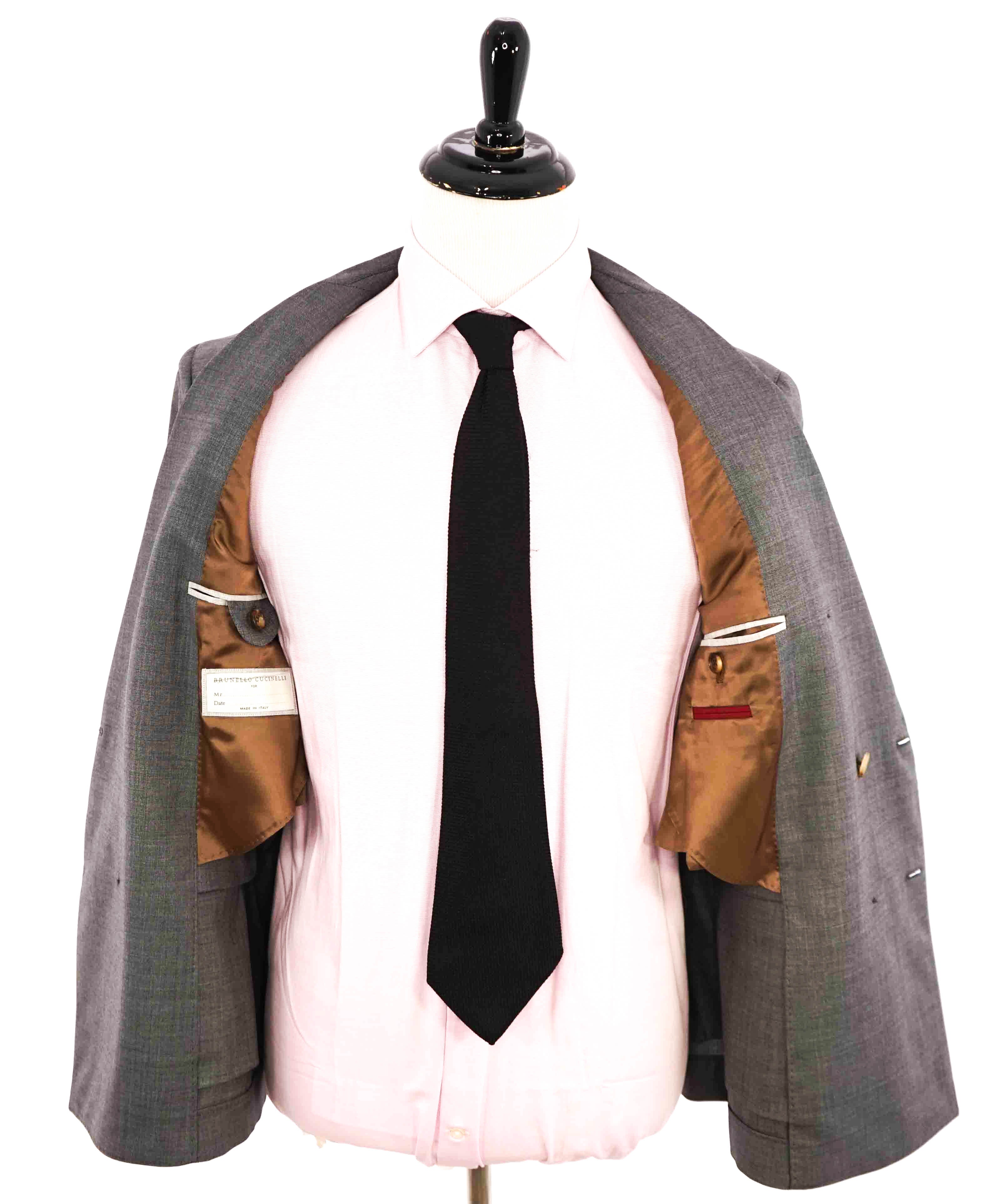 $3,180 BRUNELLO CUCINELLI - Gray Contrast Button Double Breasted Blazer- 40R