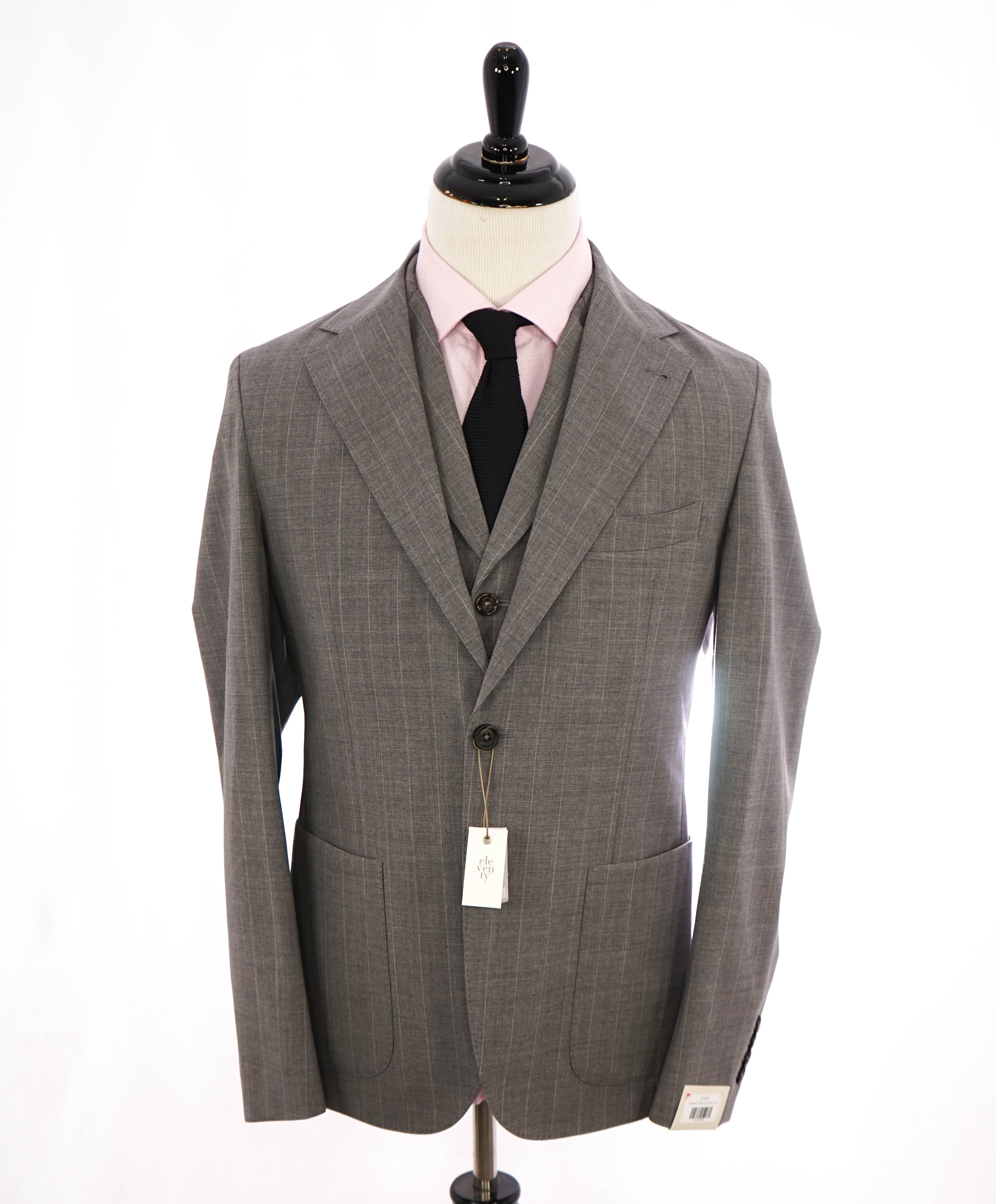 ELEVENTY - Gray Chalk Stripe "3-PIECE" Vested Suit - 40 (50 EU)