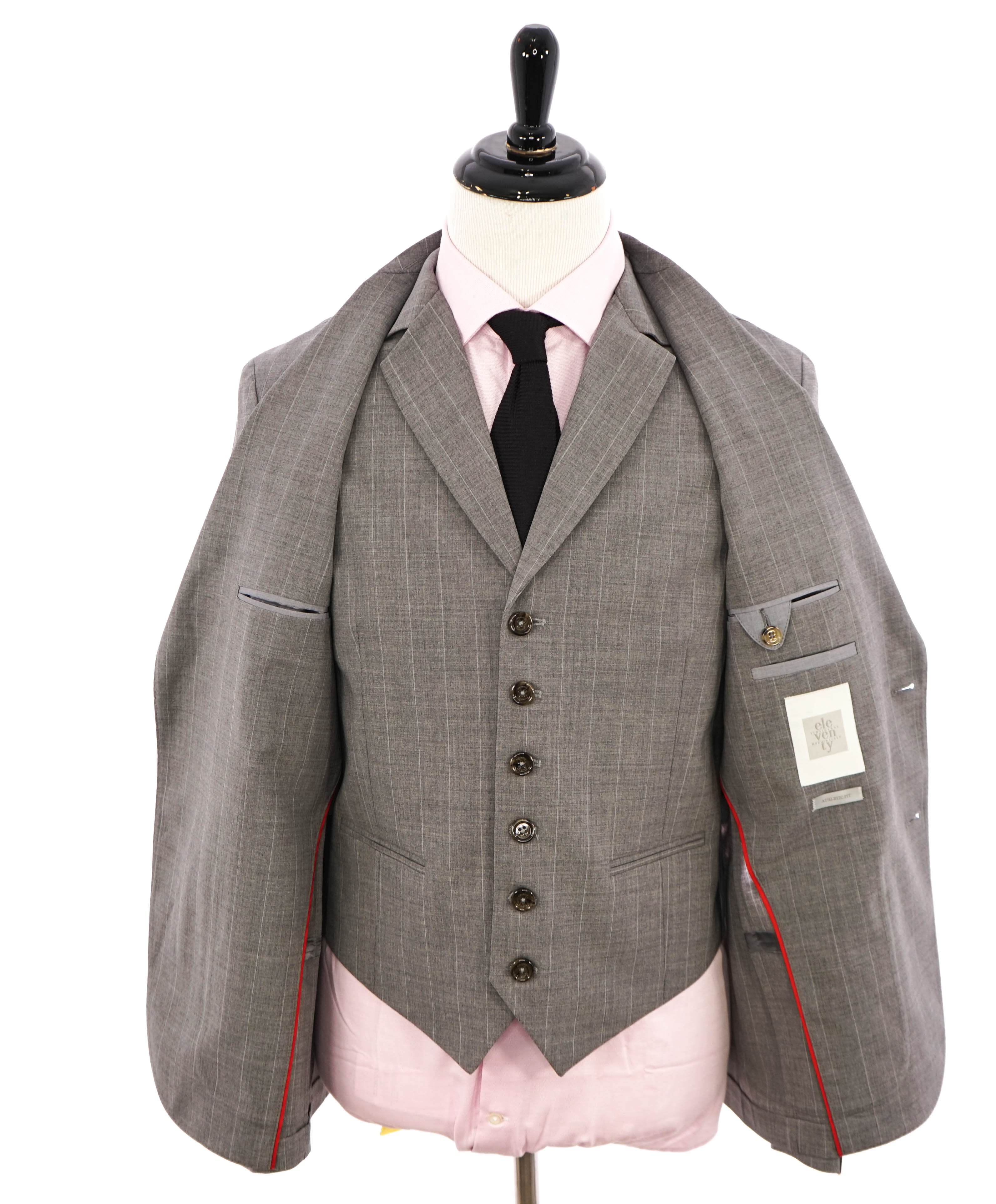 ELEVENTY - Gray Chalk Stripe "3-PIECE" Vested Suit - 40 (50 EU)