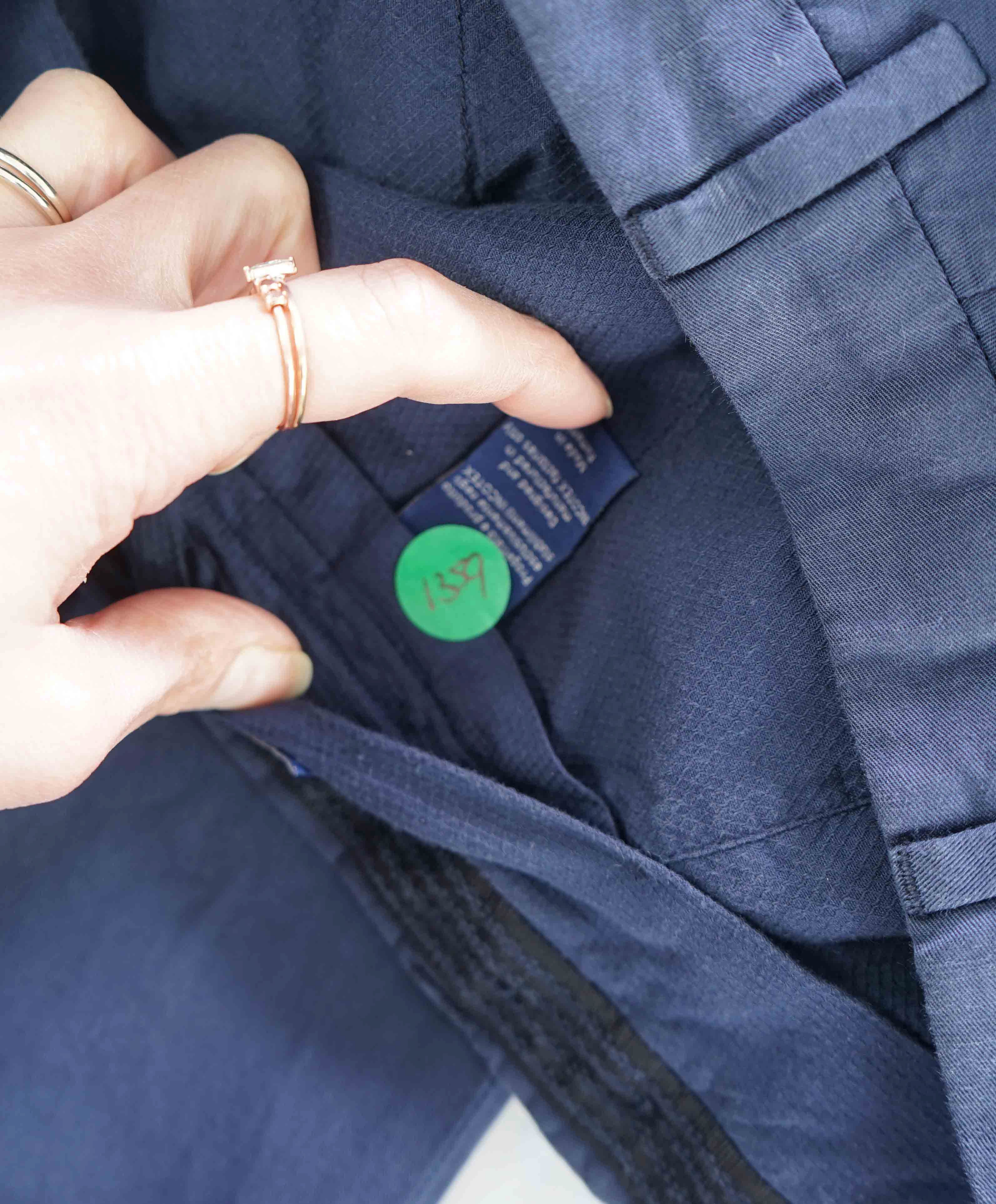 $395 INCOTEX - "CHINOLINO" COTTON / LINEN Flat Front Blue Pants - 34W