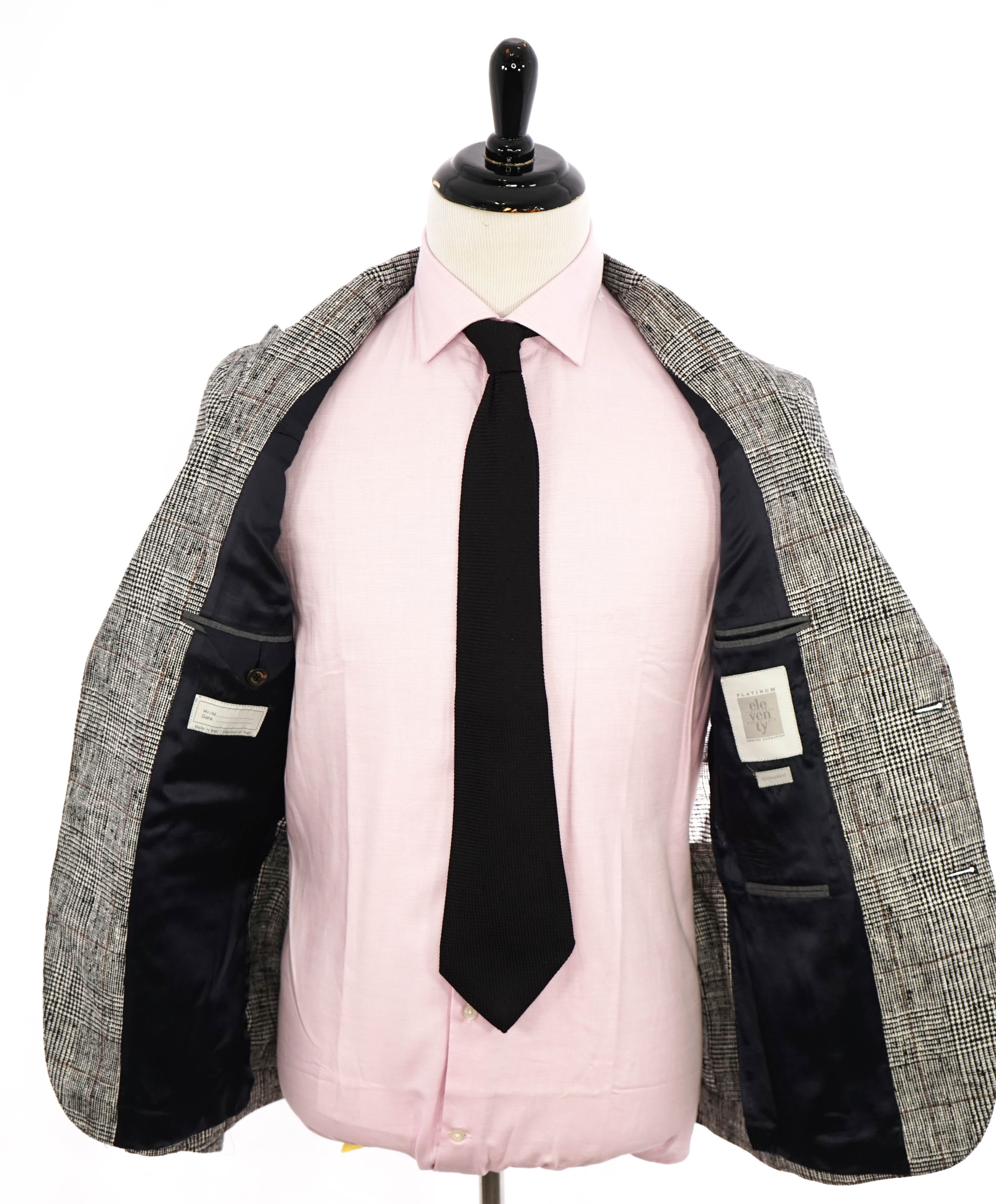 ELEVENTY - "WOOL/SILK/LINEN" PLATINUM Black & Ivory Fleck Suit - 40 (50 EU)