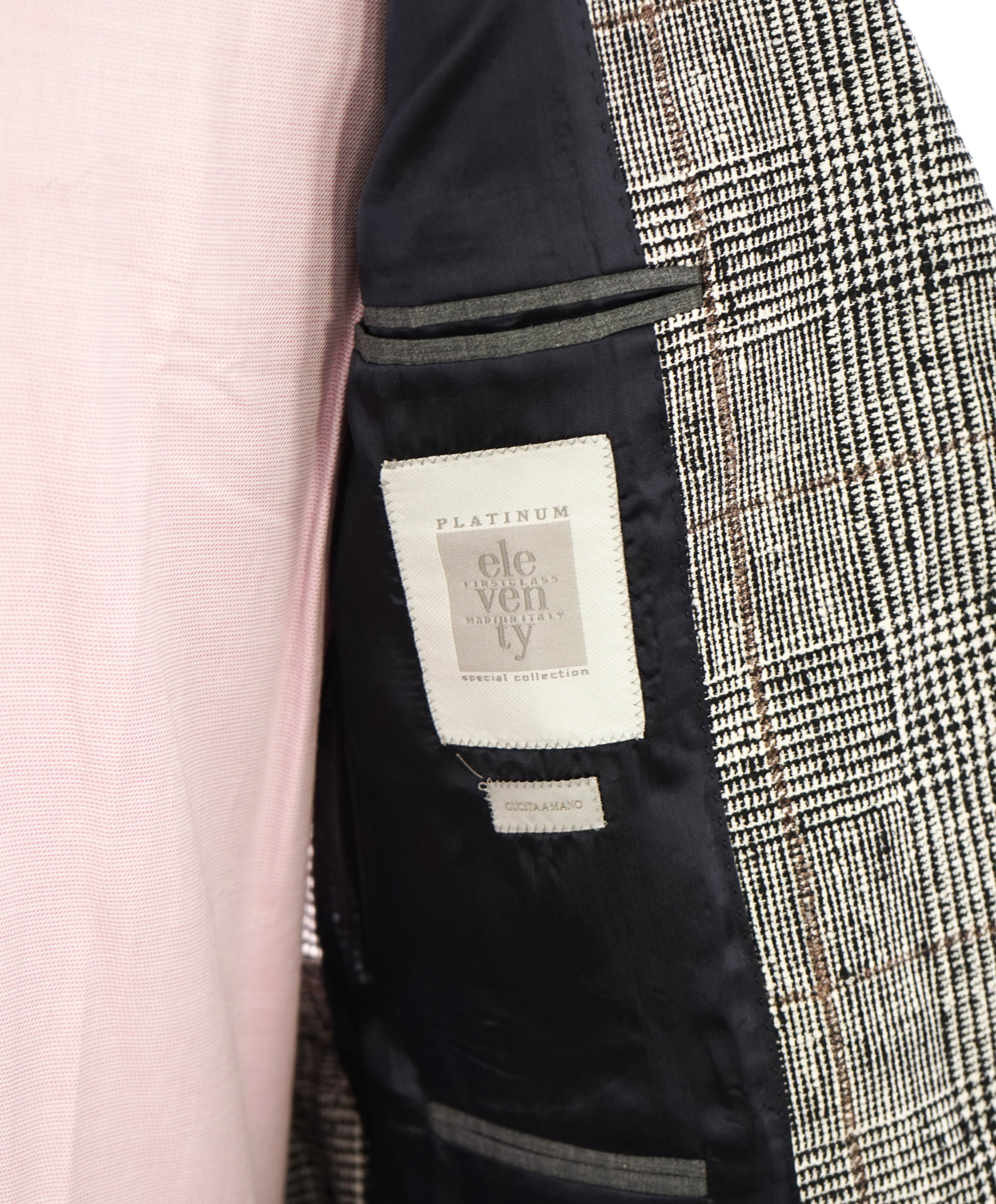 ELEVENTY - "WOOL/SILK/LINEN" PLATINUM Black & Ivory Fleck Suit - 40 (50 EU)