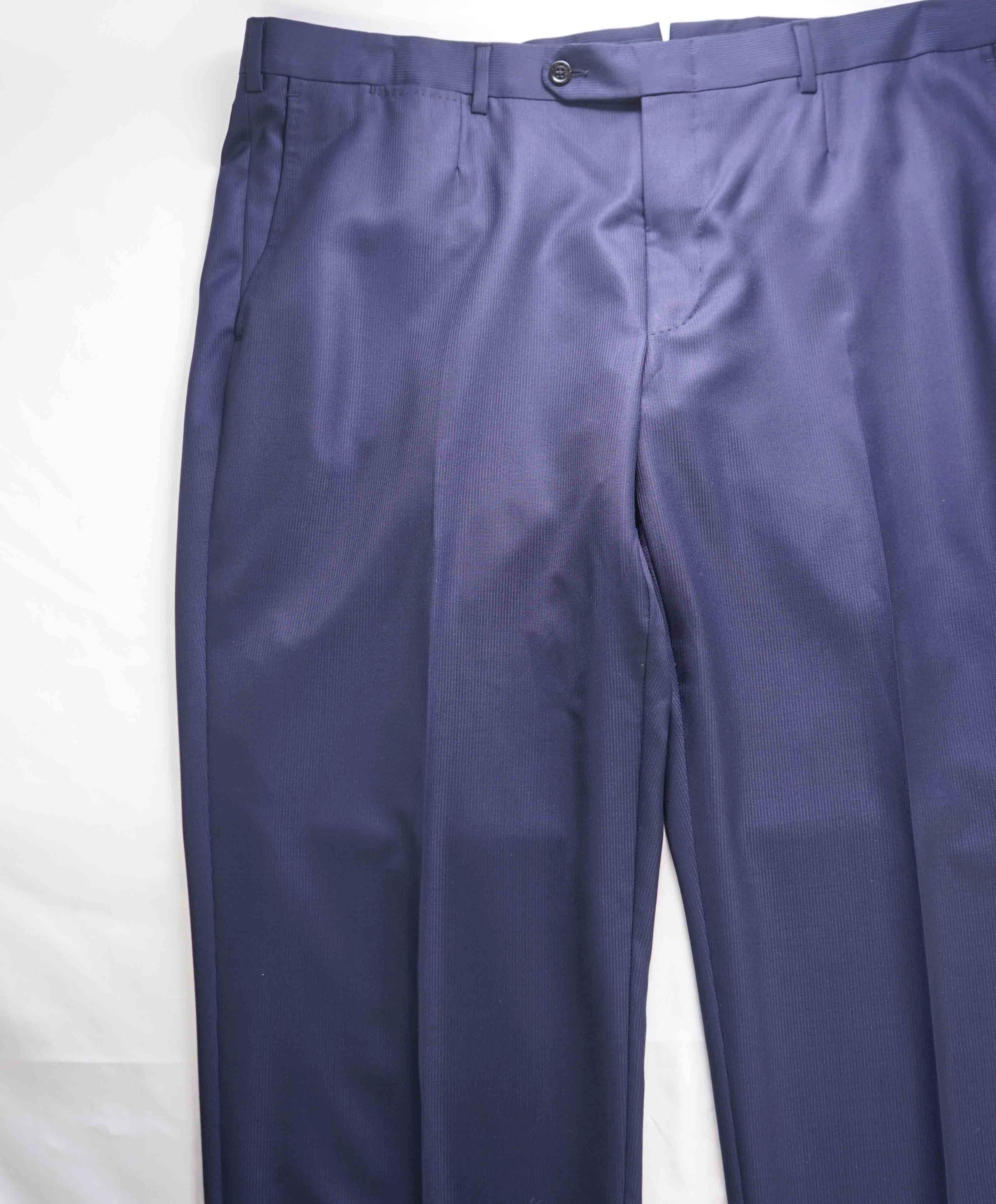 $895 ERMENEGILDO ZEGNA -Navy Blue Textured Premium Dress Pants- 44W (60EU)
