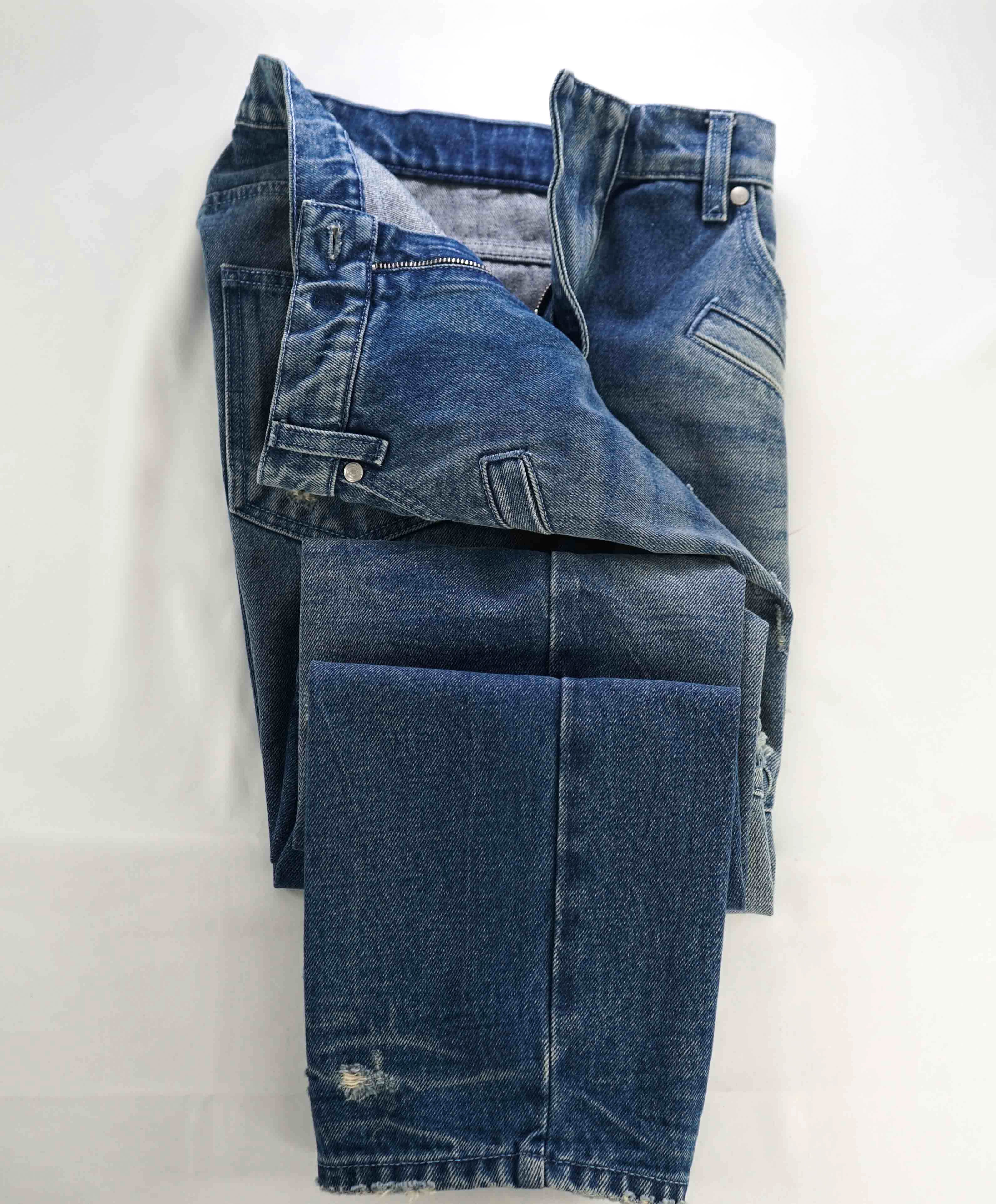 $820 PIERRE BALMAIN - Blue Distressed Biker Jeans *NWD* - 34W