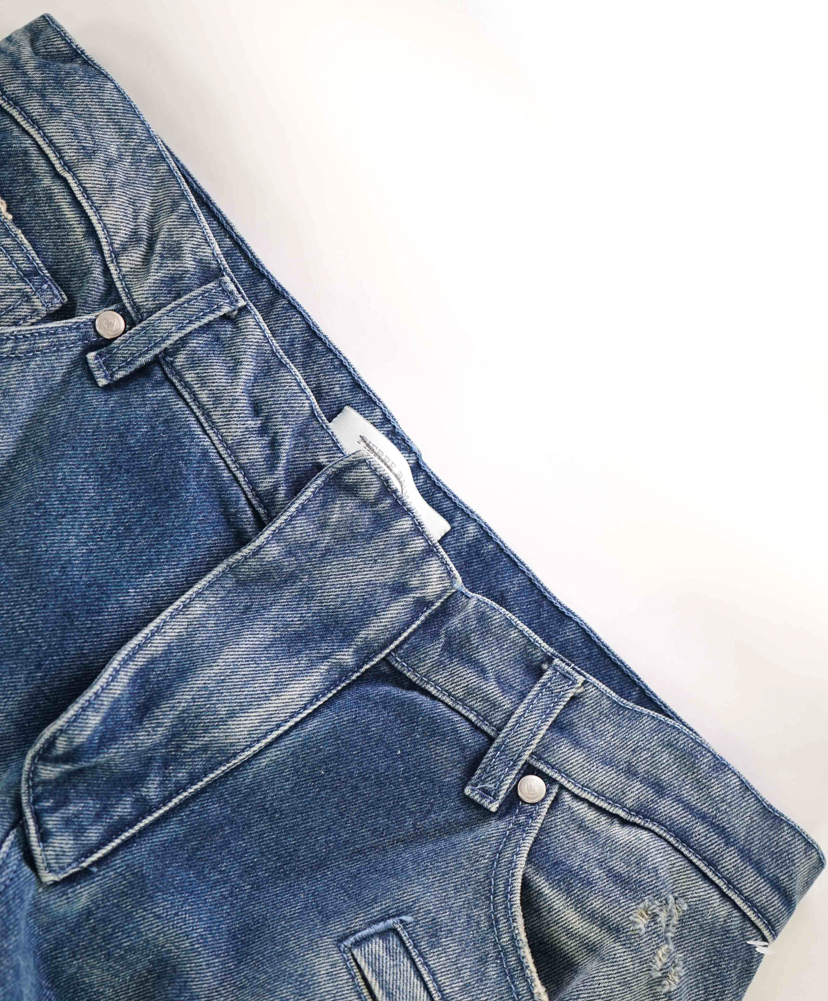 $820 PIERRE BALMAIN - Blue Distressed Biker Jeans *NWD* - 34W