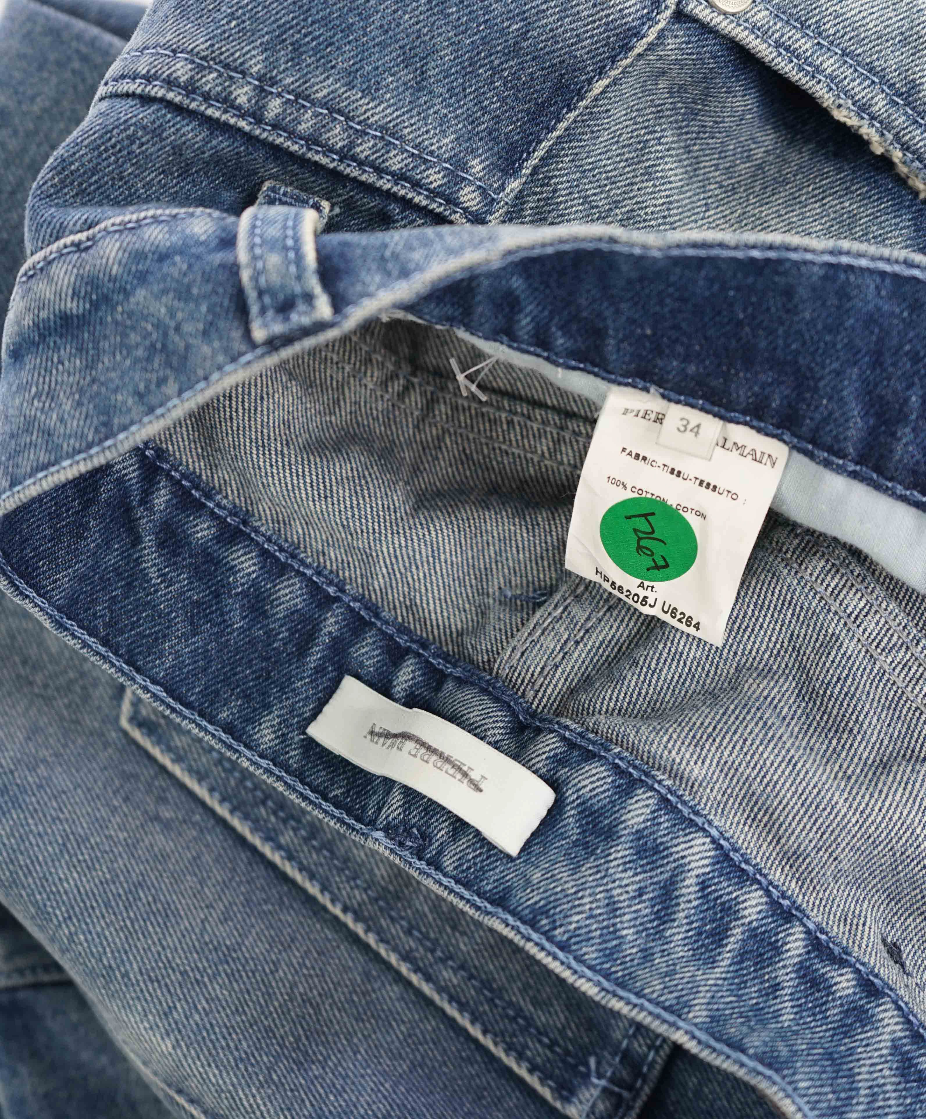 $820 PIERRE BALMAIN - Blue Distressed Biker Jeans *NWD* - 34W