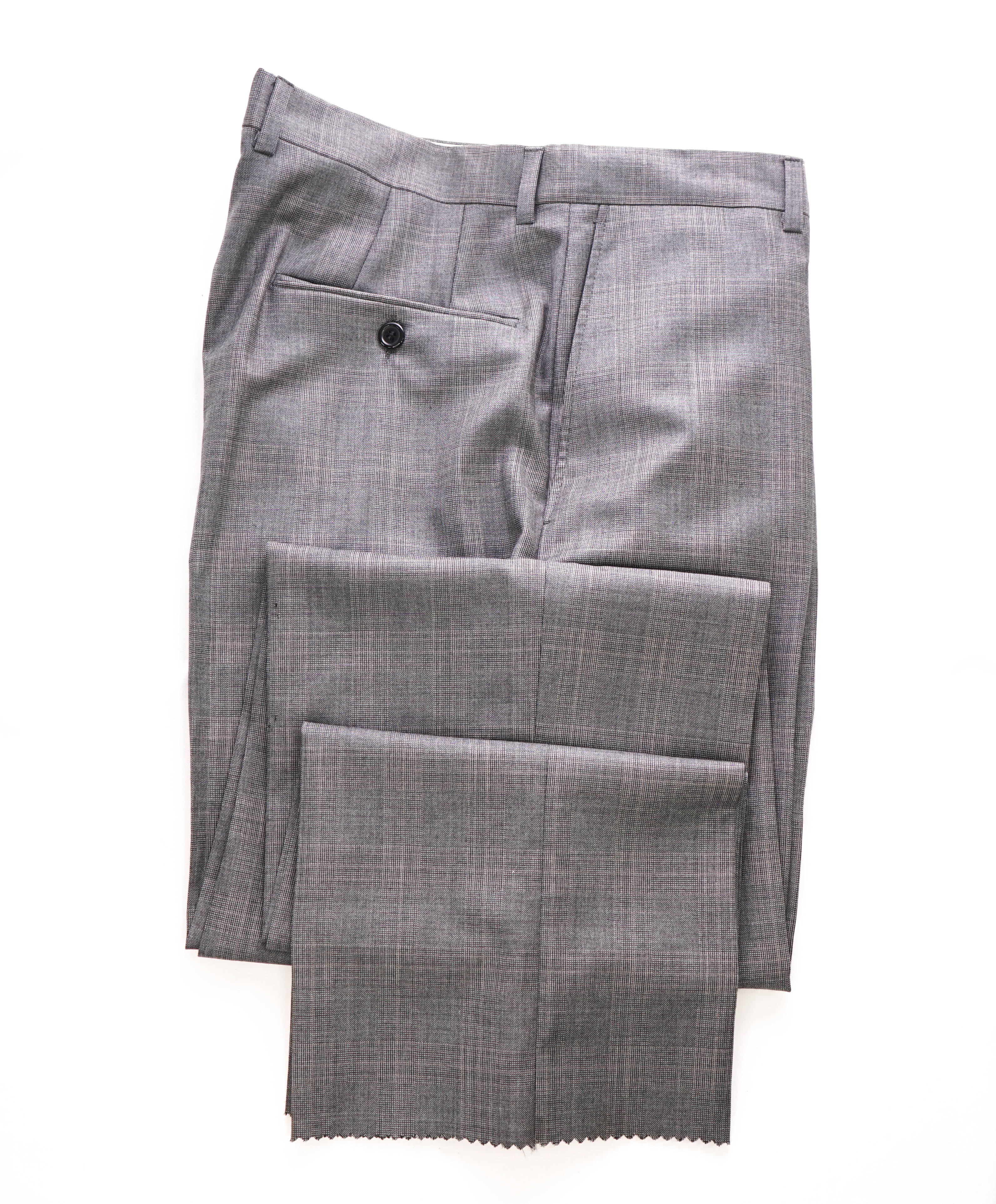 HICKEY FREEMAN - Gray Prince of Wales Plaid Wool Flat Front Dress Pants - 34W