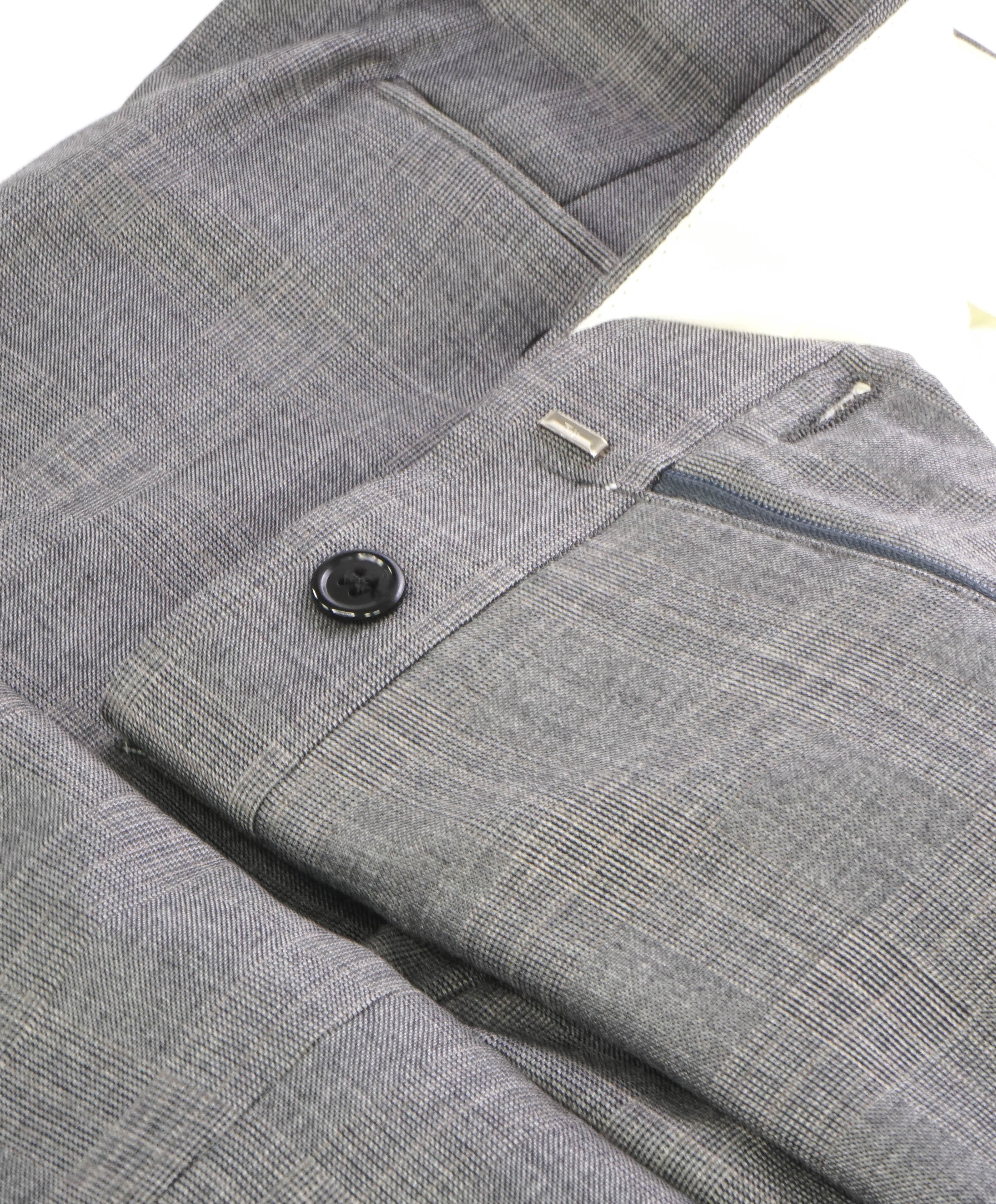 HICKEY FREEMAN - Gray Prince of Wales Plaid Wool Flat Front Dress Pants - 34W