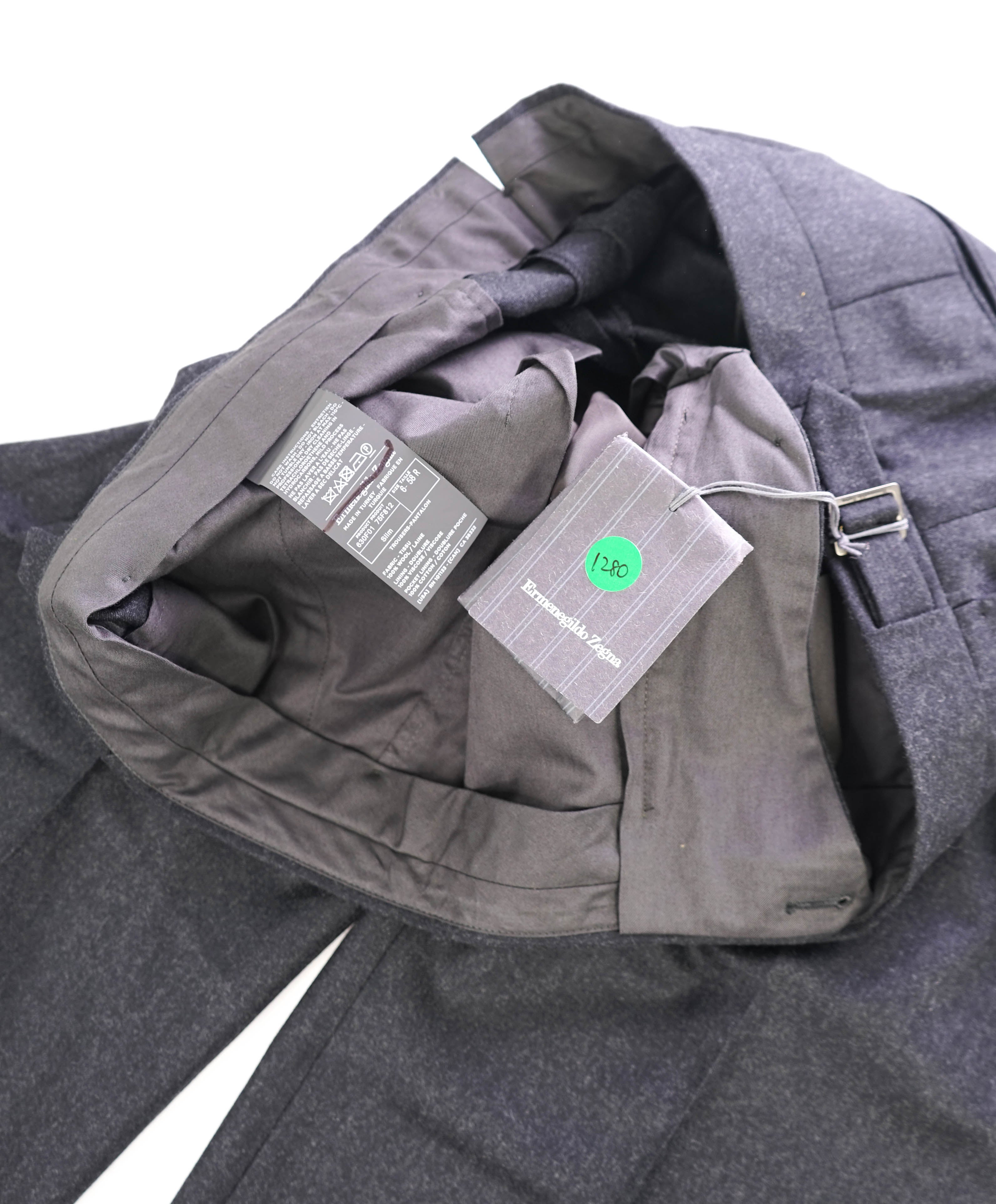 ERMENEGILDO ZEGNA - "SIDE TABS" Pure Wool Flat Front Dress Pants - 40W (58EU)