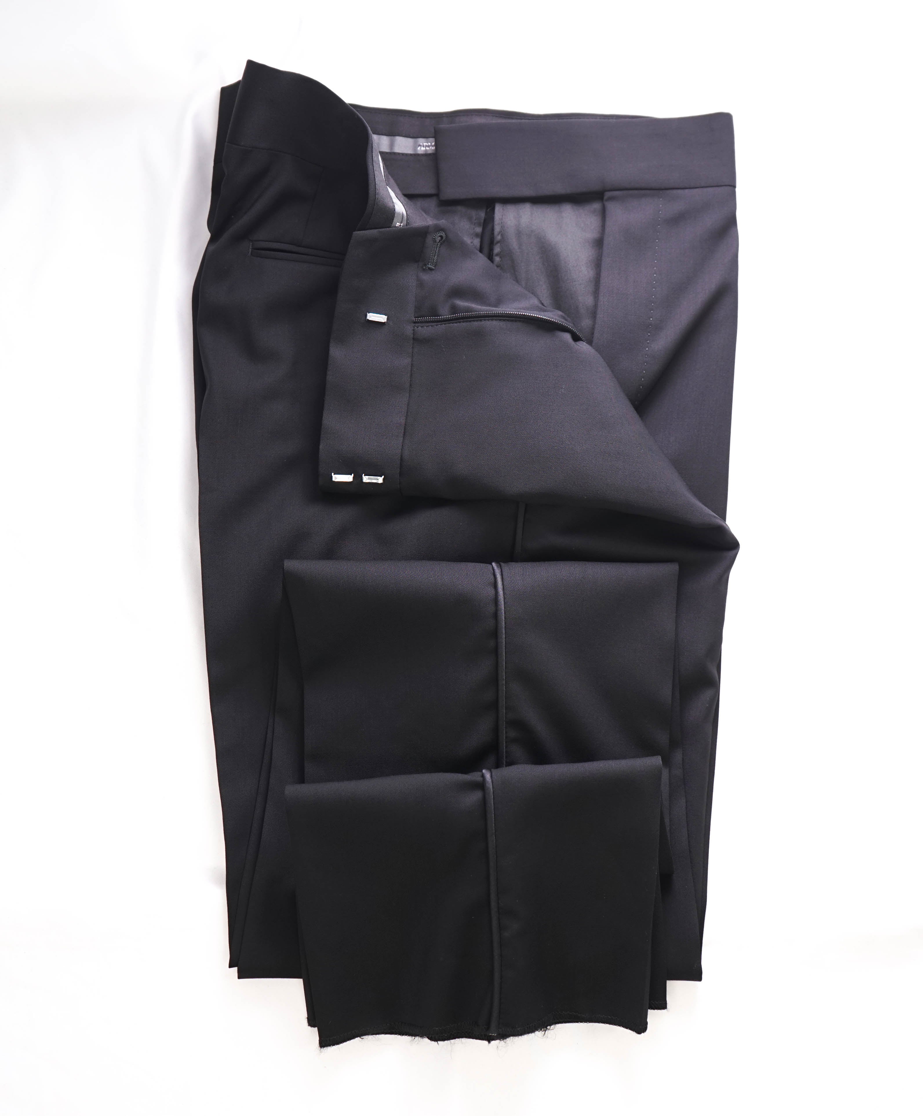 ARMANI COLLEZIONI - Solid Black Tux Dinner Flat Front Dress Pants - 35W