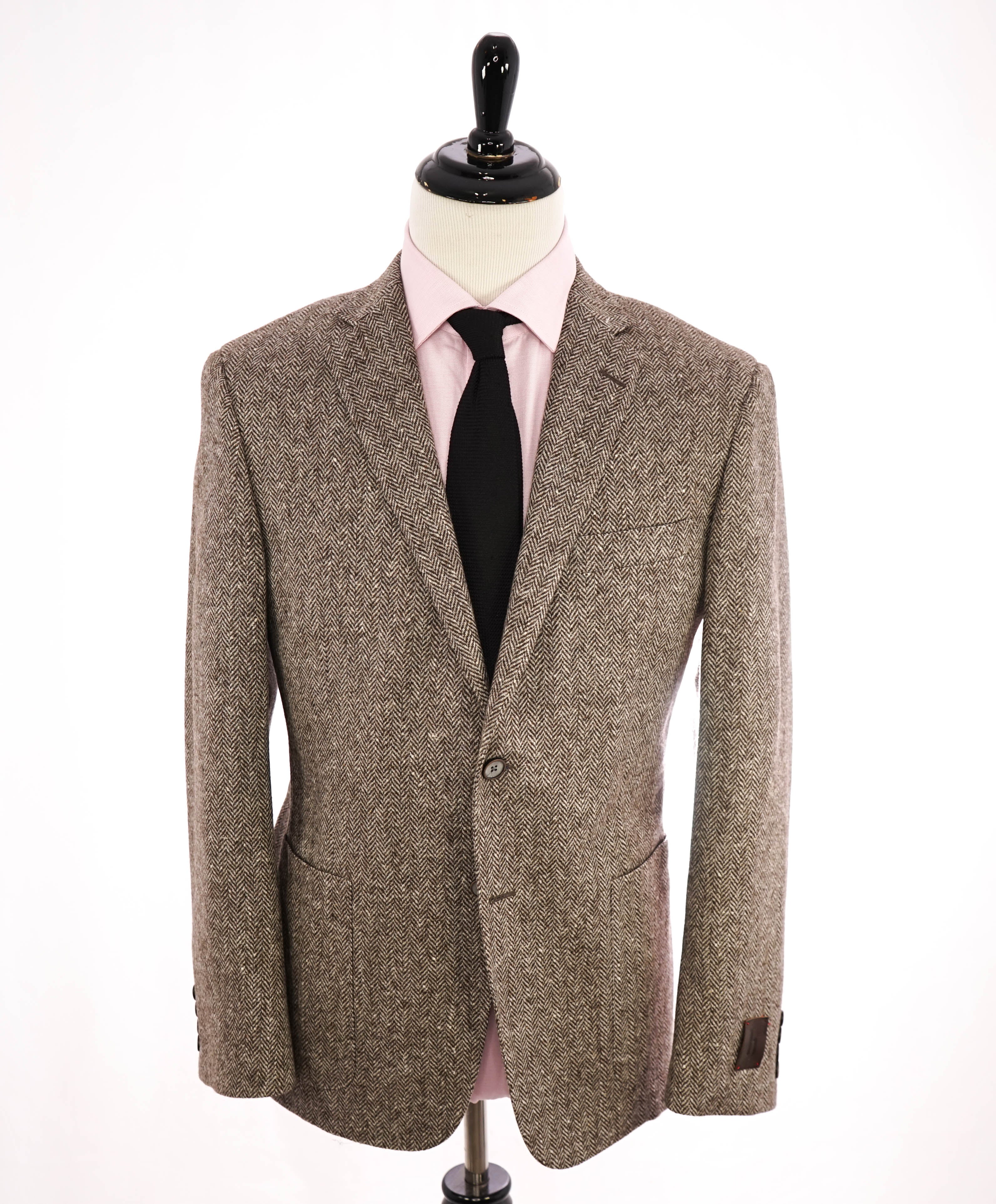 HICKEY FREEMAN - Brown HERRINGBONE Flannel Semi-Lined Blazer - 42R