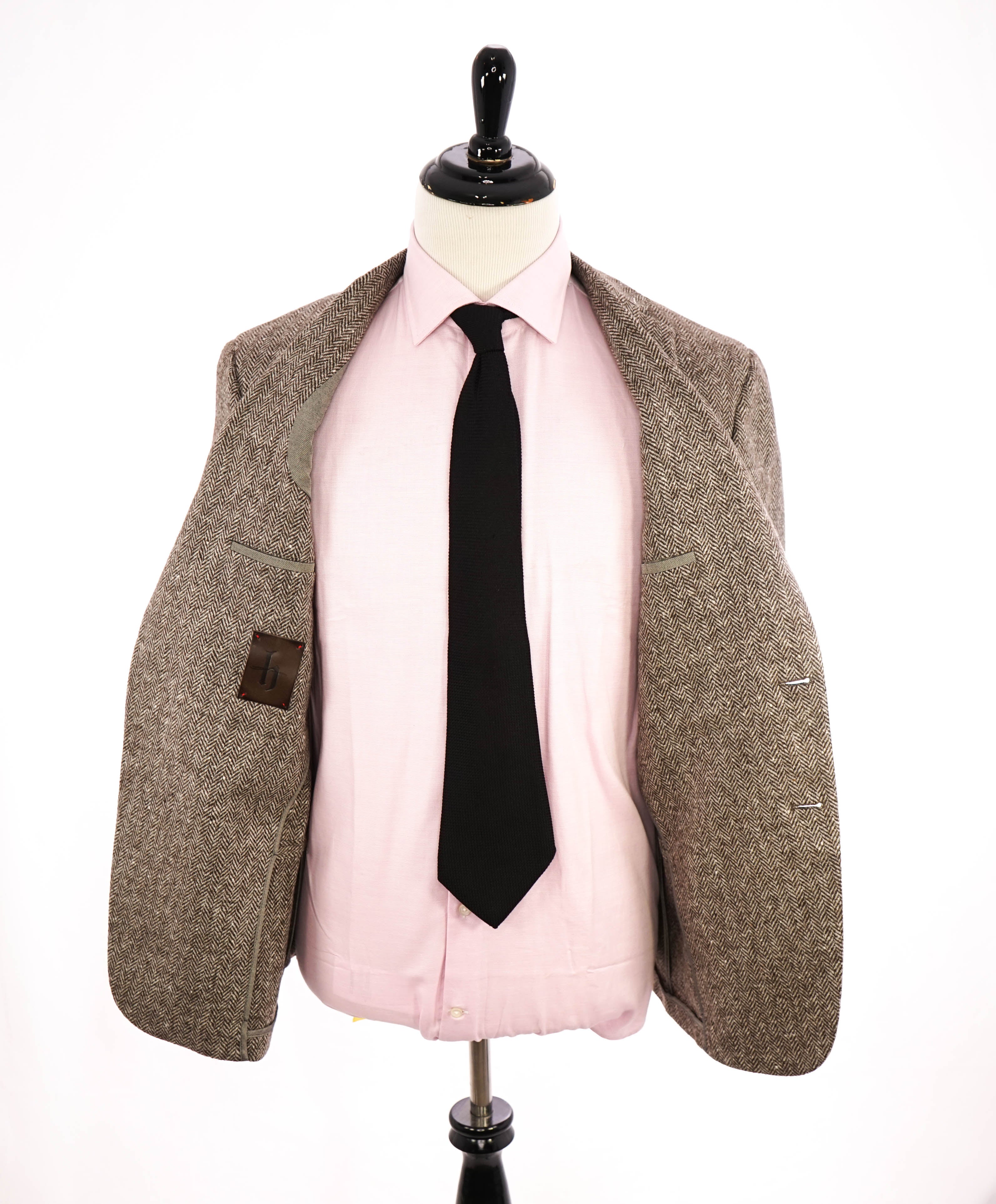 HICKEY FREEMAN - Brown HERRINGBONE Flannel Semi-Lined Blazer - 42R