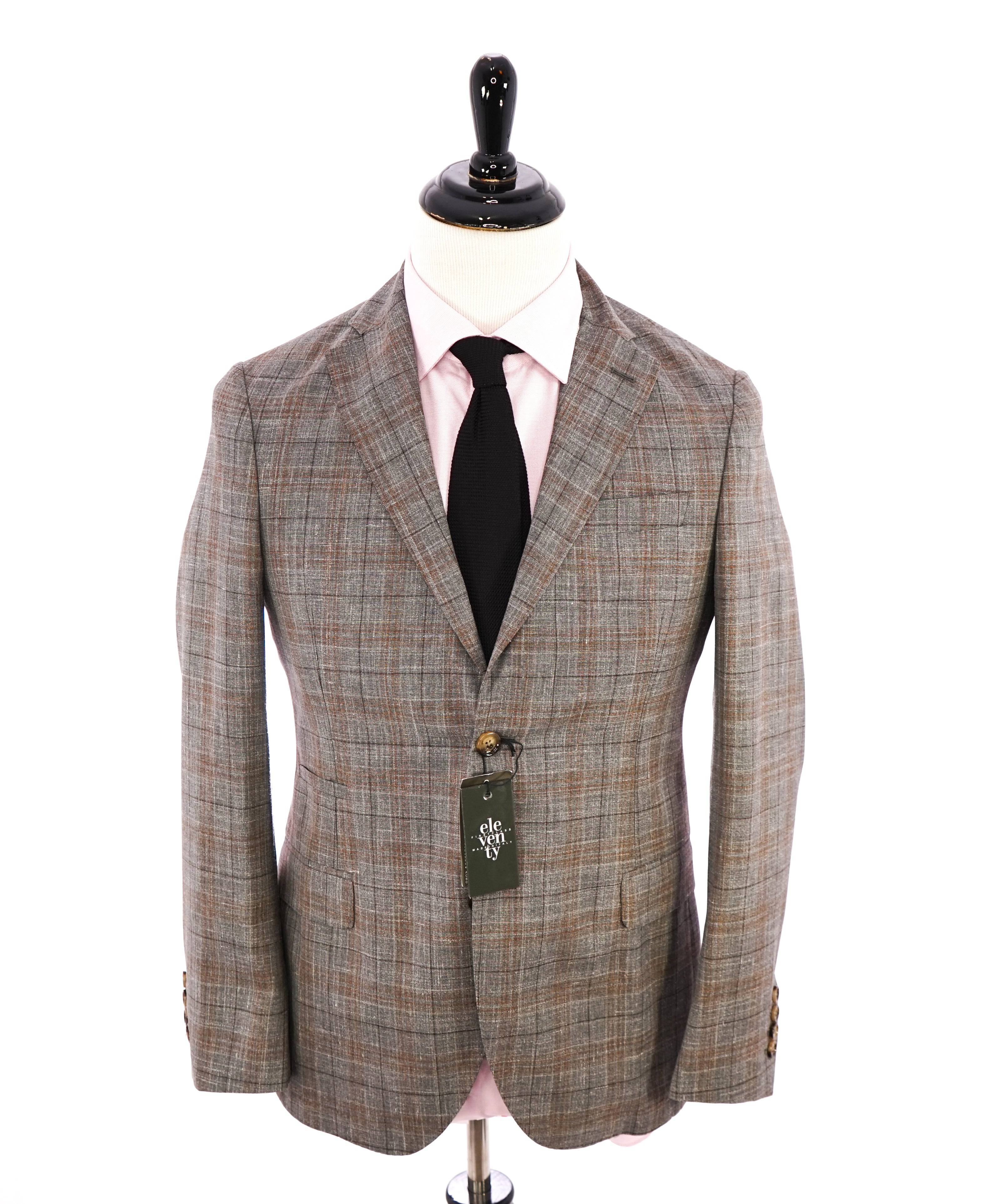 ELEVENTY - "PREMIUM" Camel & Gray Check WOOL/SILK/LINEN Suit - 38R