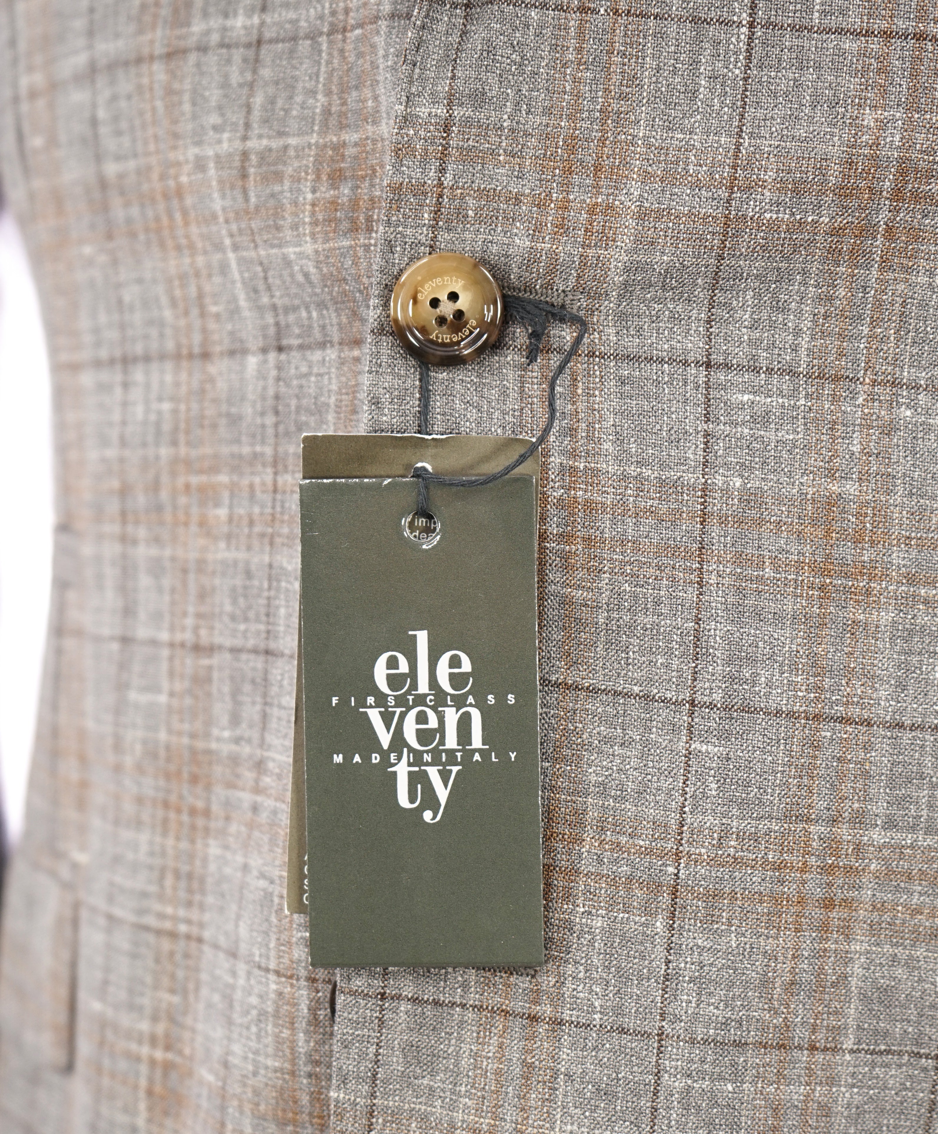ELEVENTY - "PREMIUM" Camel & Gray Check WOOL/SILK/LINEN Suit - 38R