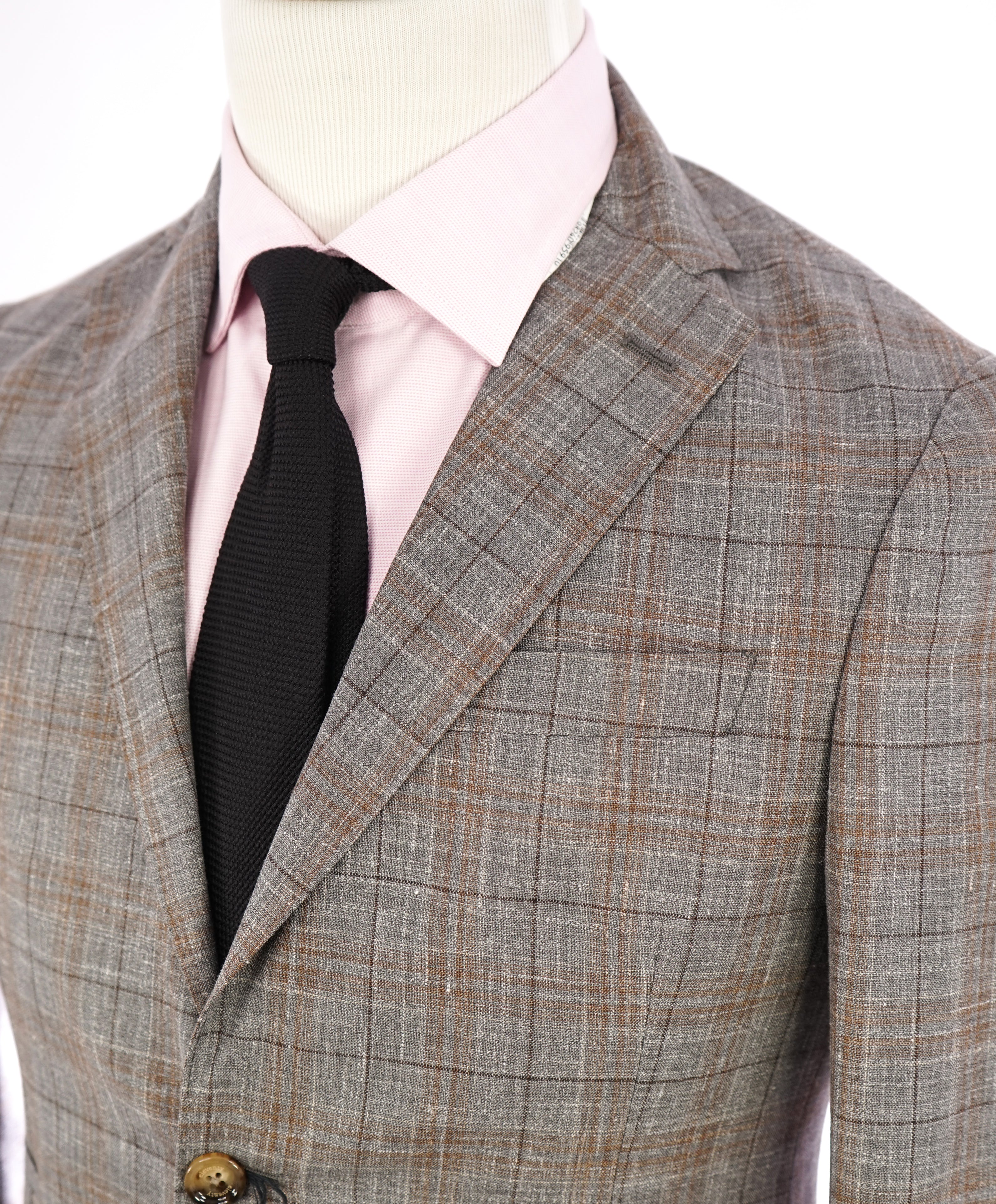 ELEVENTY - "PREMIUM" Camel & Gray Check WOOL/SILK/LINEN Suit - 38R