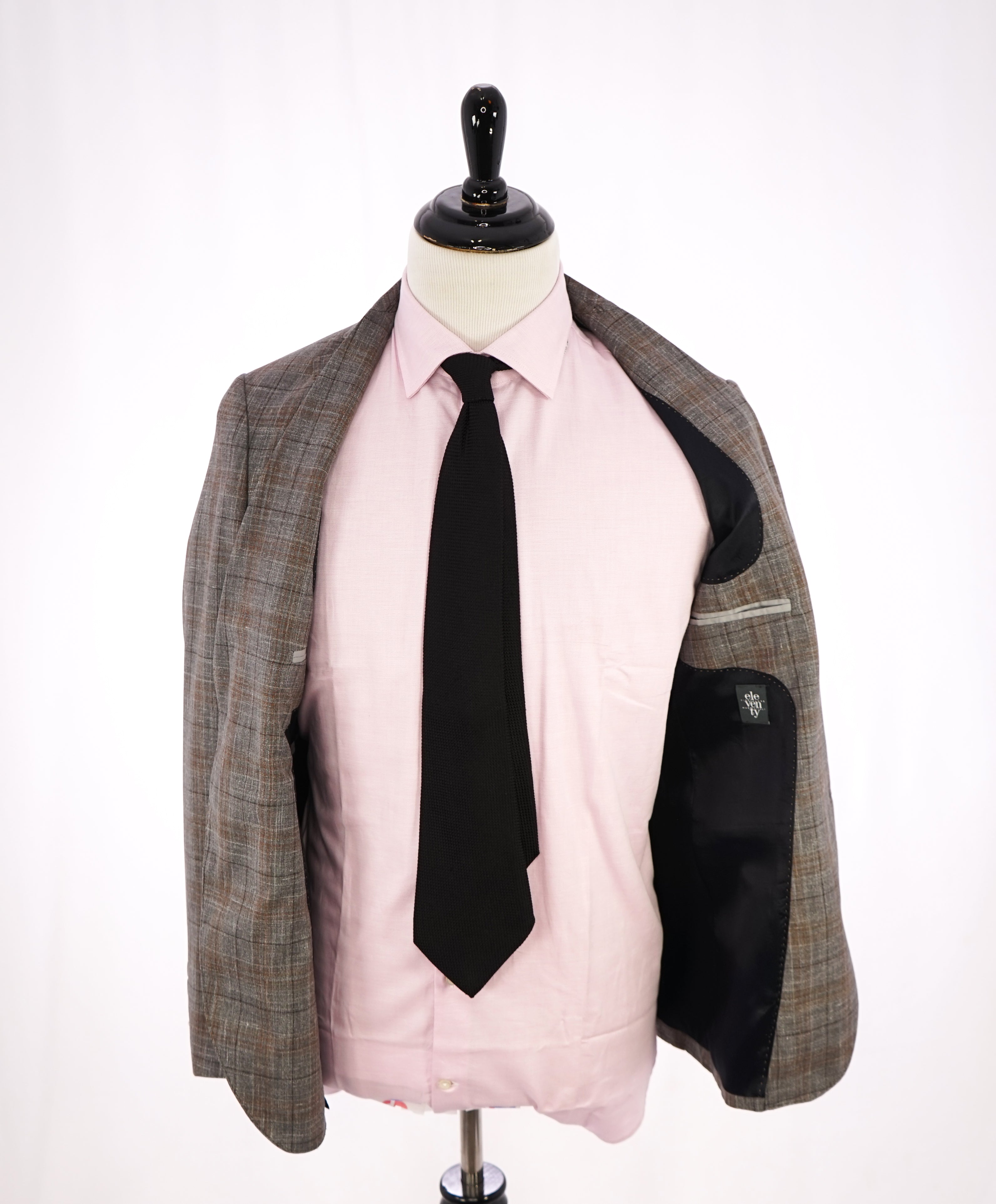 ELEVENTY - "PREMIUM" Camel & Gray Check WOOL/SILK/LINEN Suit - 38R
