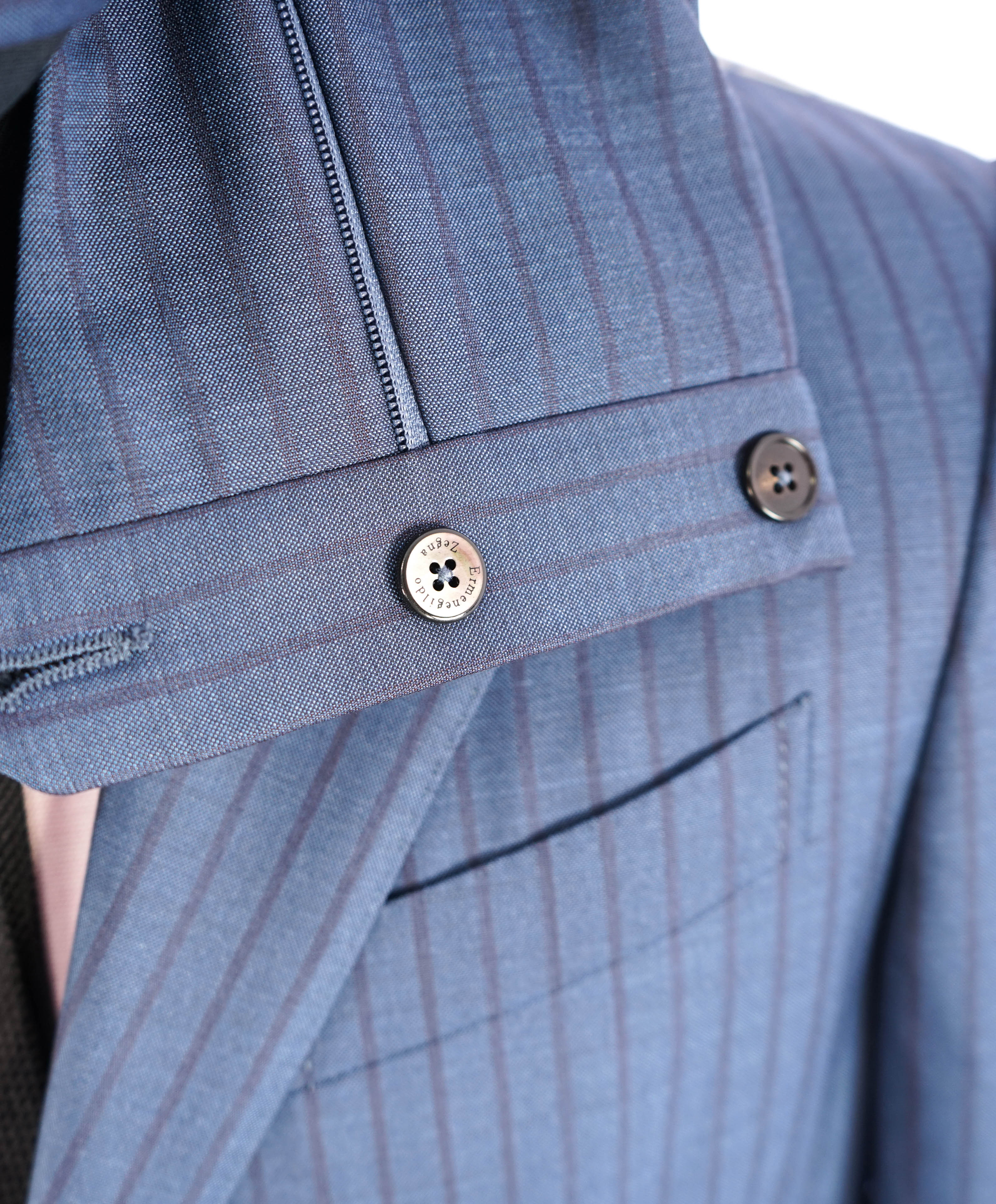 $3,995 ERMENEGILDO ZEGNA -"TROFEO 600" *Chalk Stripe* Blue Silk Suit - 38R
