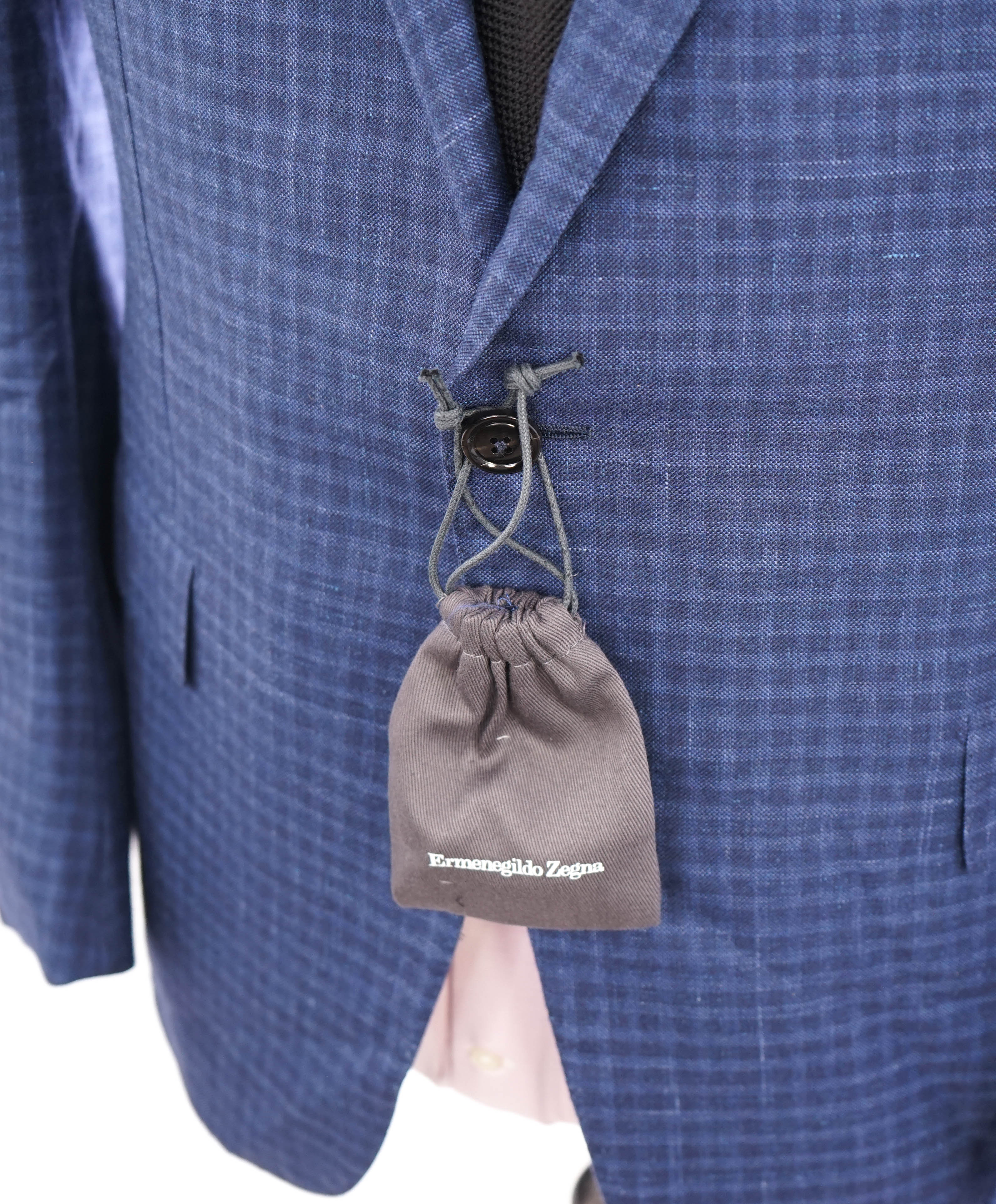ERMENEGILDO ZEGNA - Blue Bold Check *CASHMERE* SILK/LINEN Blazer - 42S