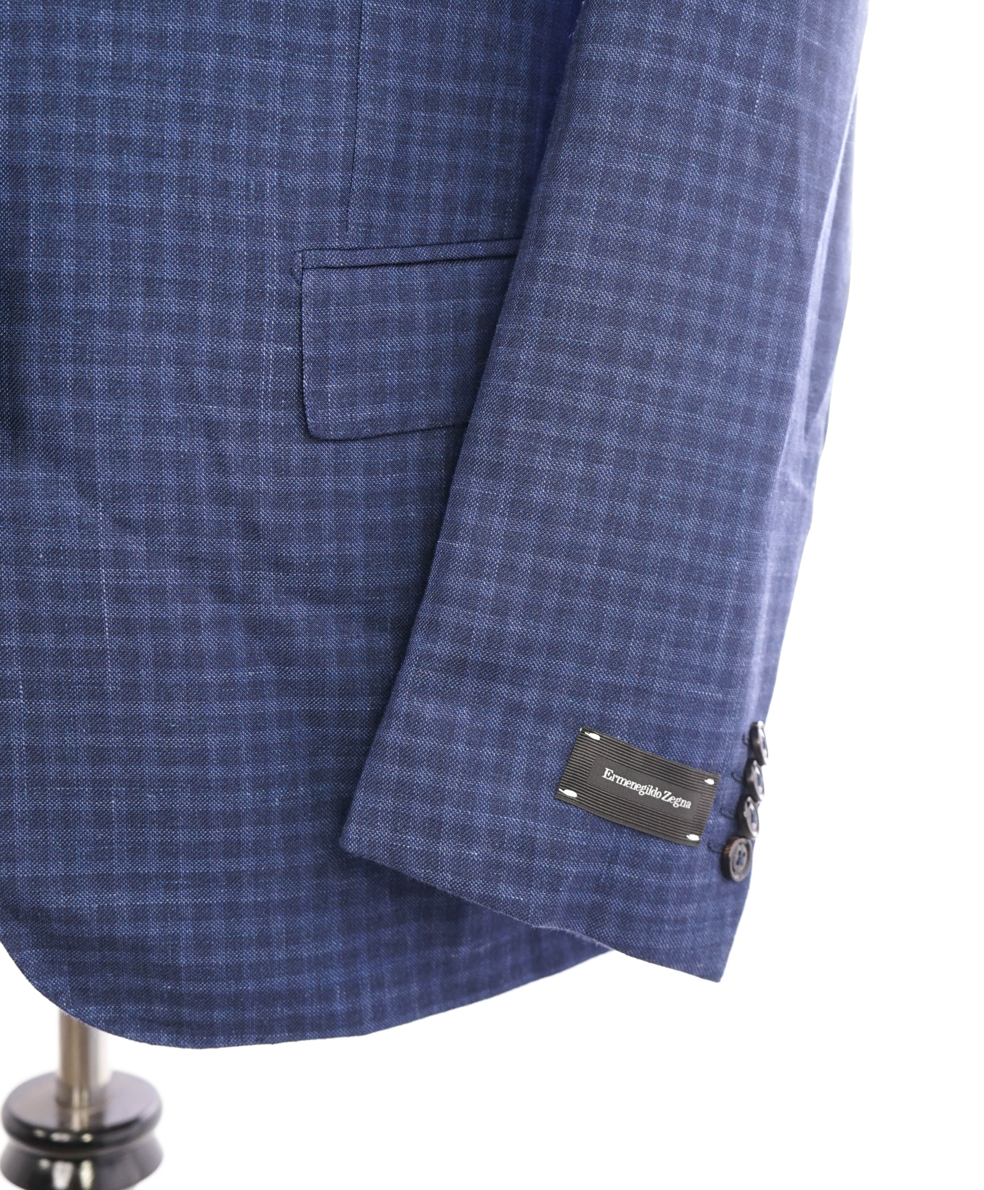 ERMENEGILDO ZEGNA - Blue Bold Check *CASHMERE* SILK/LINEN Blazer - 42S