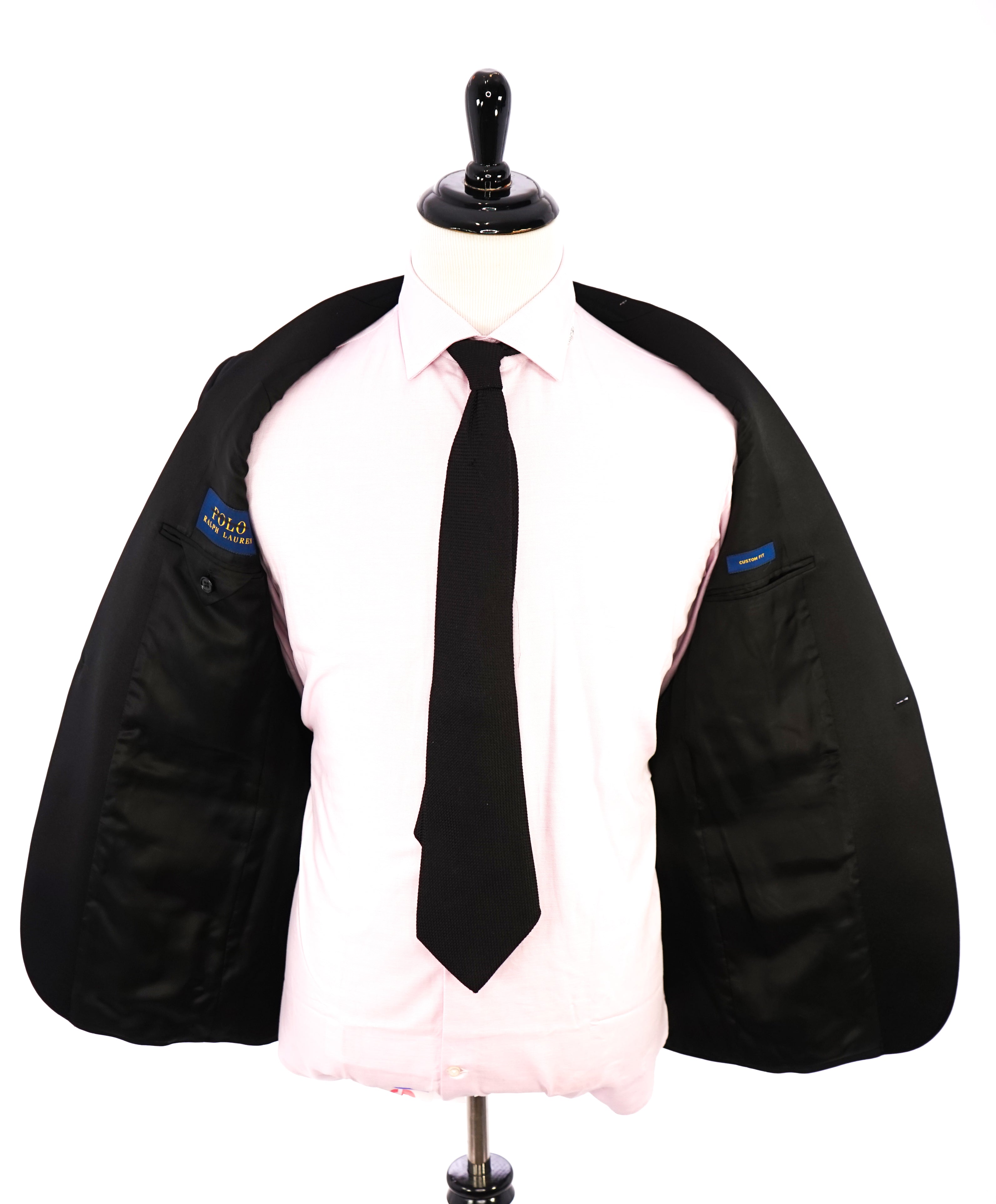 RALPH LAUREN BLUE LABEL "POLO" - Black Tuxedo Suit With Side Tabs - 40R