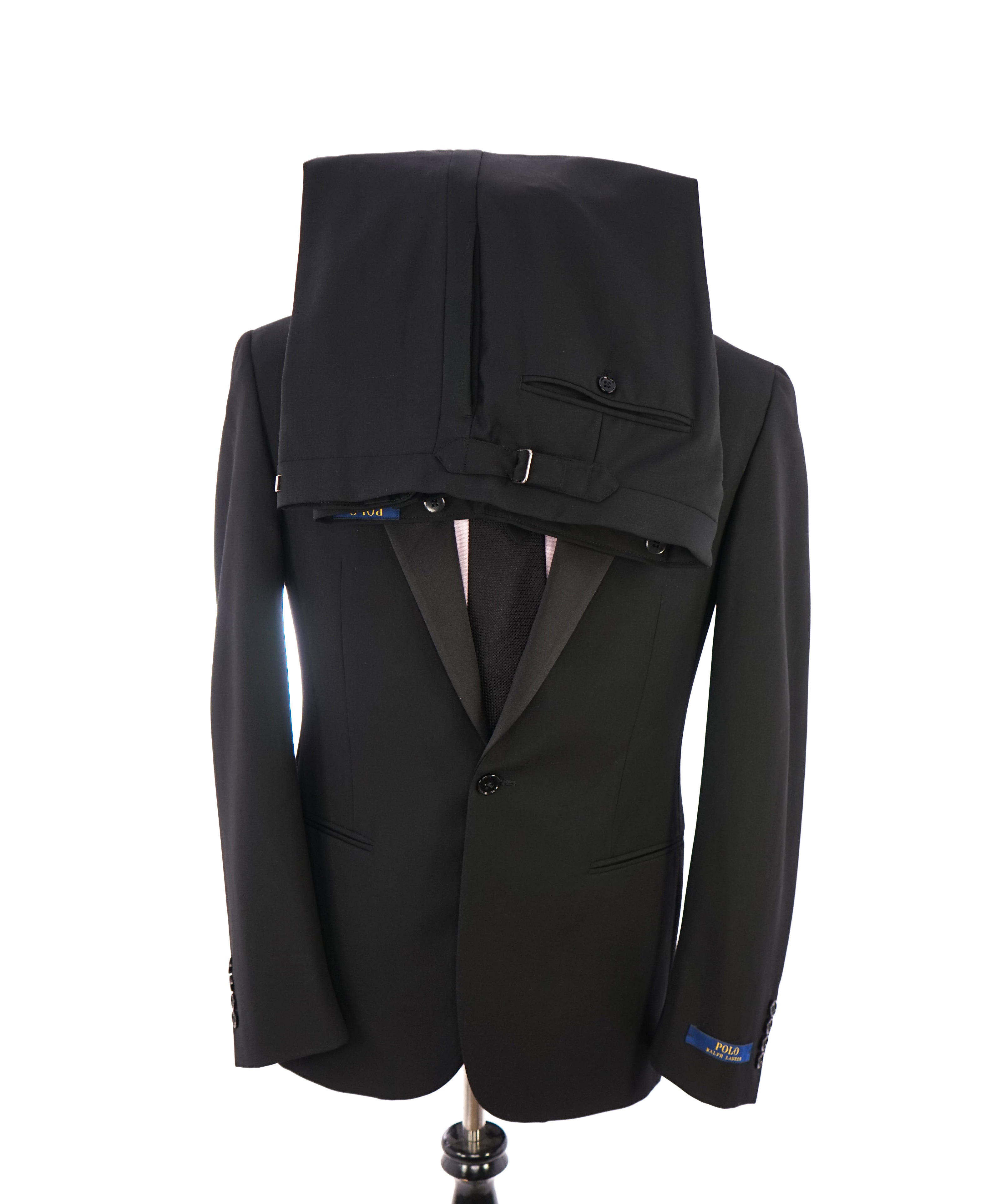 RALPH LAUREN BLUE LABEL "POLO" - Black Tuxedo Suit With Side Tabs - 40R